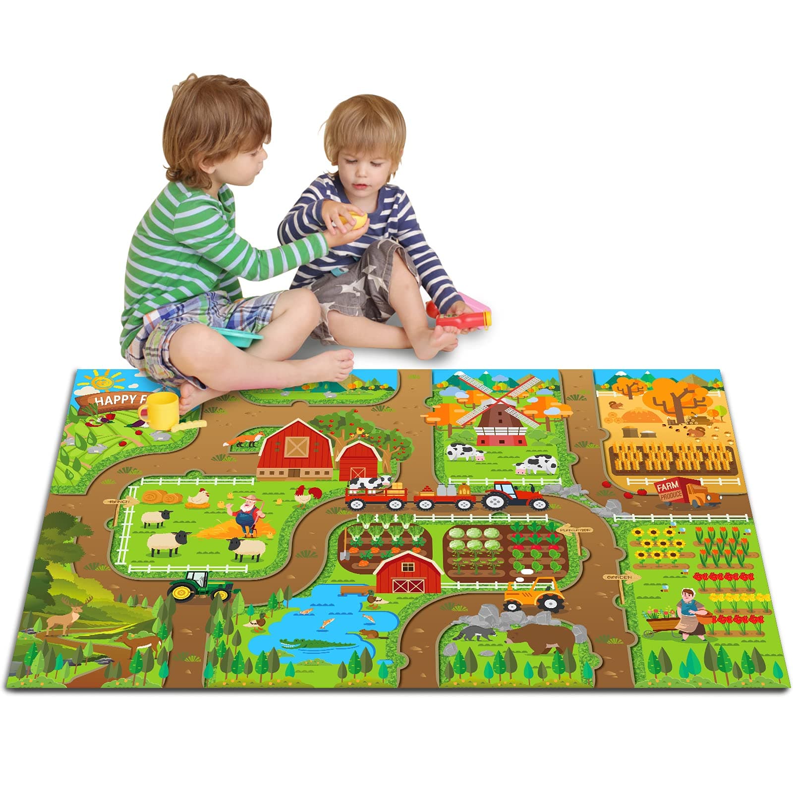 – Oriate Kids Toy Dream Play Mat Happy Farm Activity Playmat, Parent-child Interaction Game Rug for Farm Animals Tractor Toys, Ideal Children's Educational Floor Mats for Bedroom Playroom Play and Learn