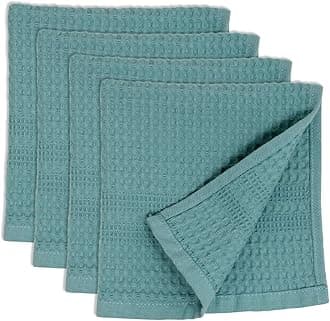 Waffle Towels Wash Cloths for Showering, Exfoliating Washcloth Face Towels, Quick Dry Towel Cotton Washcloths Set of 4, Classic Style (Seafoam)