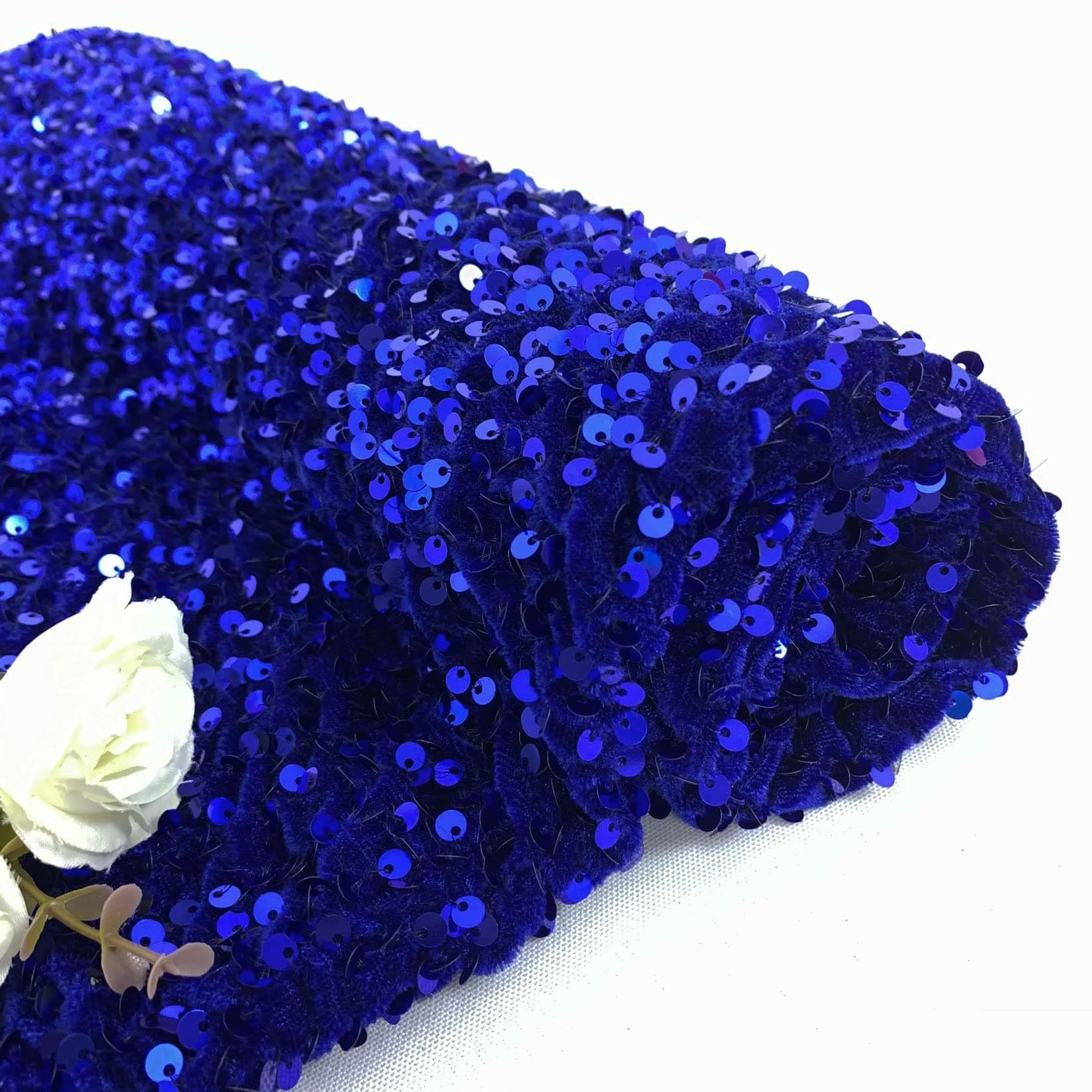 Blue Sequin Fabric by the Yard 1 Yard Velvet Fabric Sequin Stretch Fabric Royal Blue Sparkle Upholstery Fabric for Sewing Spandex Knit Fabric Sequin Velvet Fabric for Costumes and DIY Crafting Project