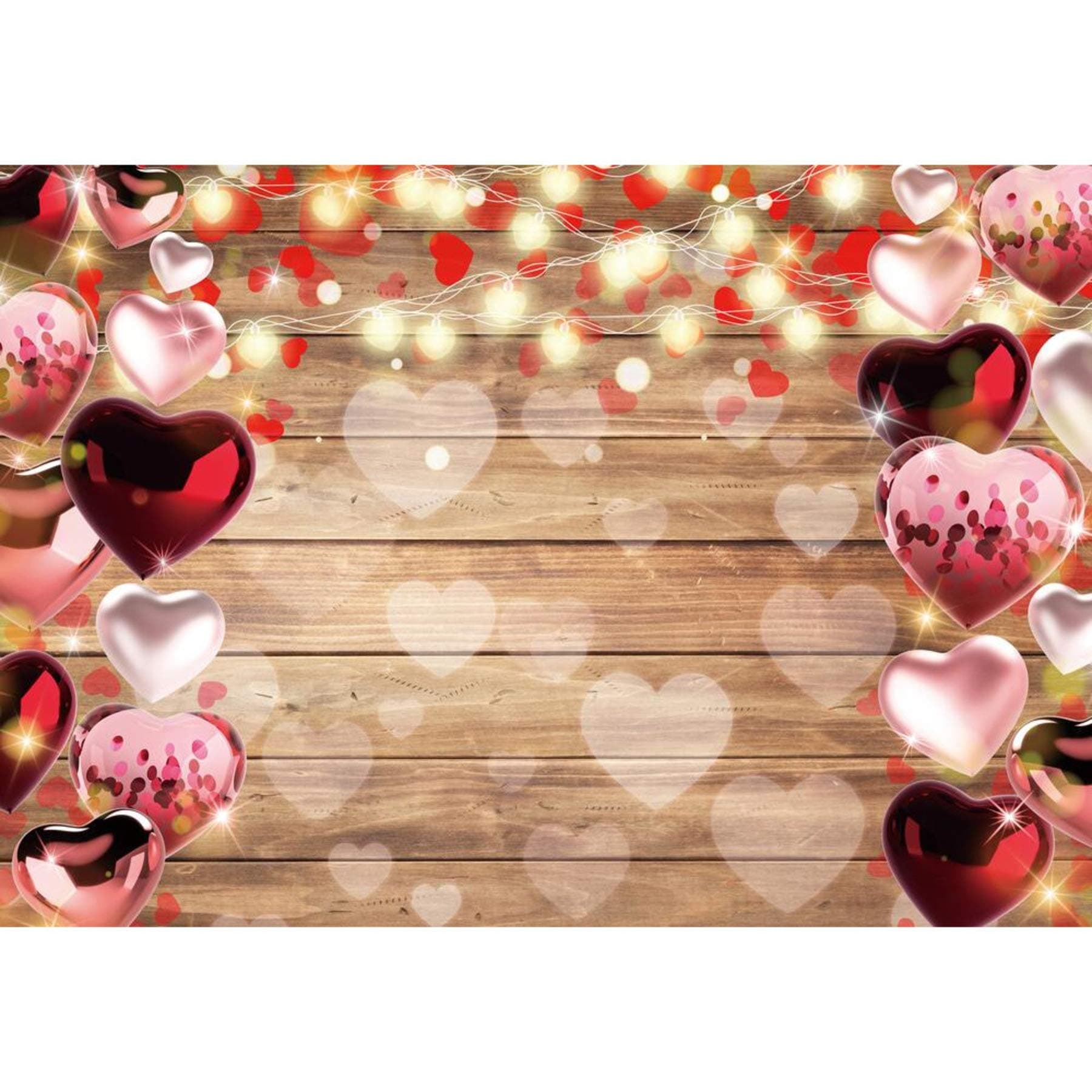 Allenjoy 84x60inch Valentine's Day Backdrop Red and Pink Love Heart Light Wood Photography Background Wedding Anniversary Decoration Birthday Baby Shower Party Supplies Banner Photo Booth Prop