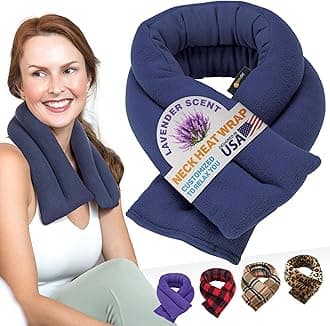 Microwave Heating Pad, Microwavable Heated Neck and Shoulder Wrap, Soothing Weighted Moist Heat or Ice Pack with Flaxseed and Lavender, 26x5 Inches, 2.5 lbs, Navy Blue