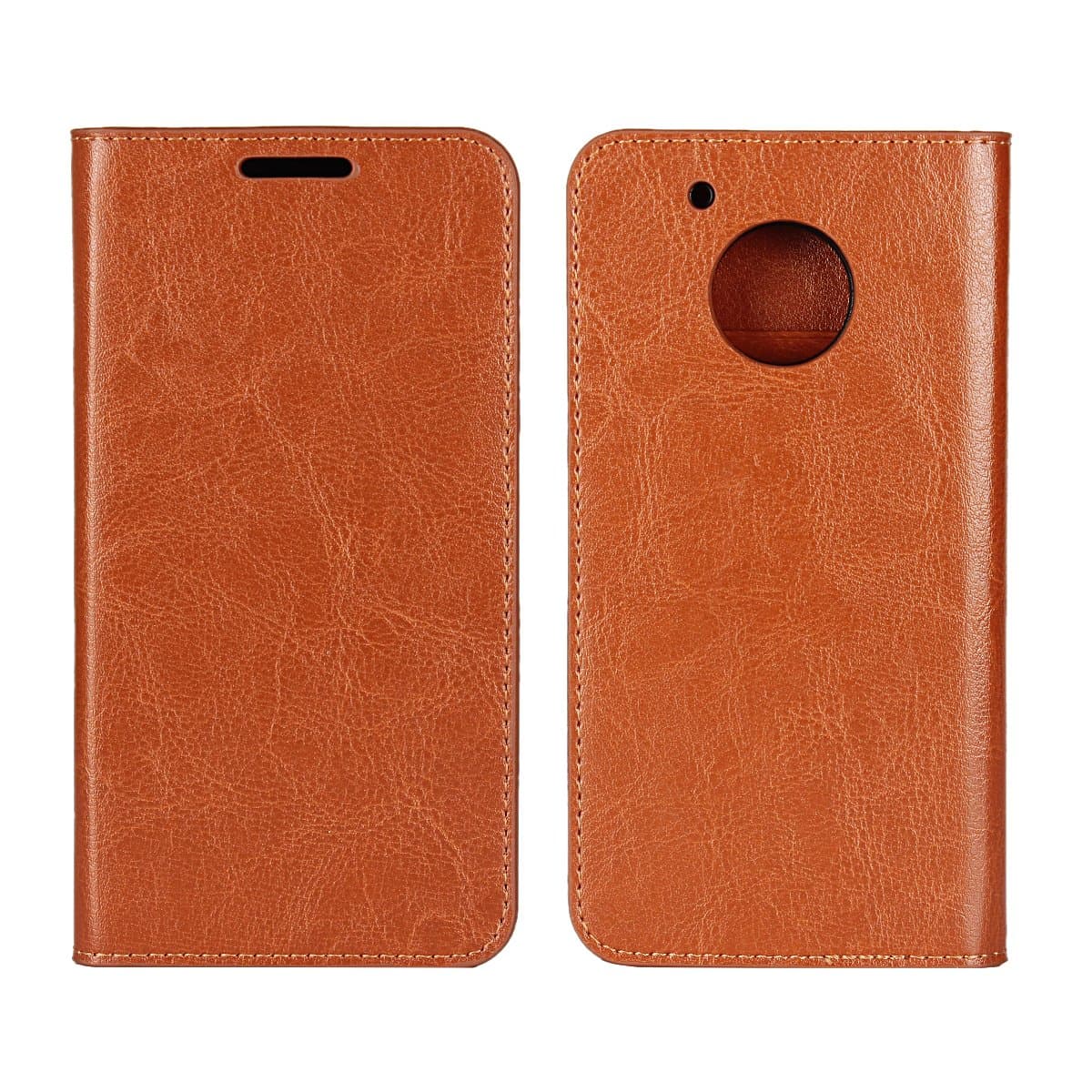 Moto G5 Plus Case, Jaorty Genuine Leather Folio Flip Wallet Case Cover Book Design with Kickstand Feature with Card Slots/Cash Compartment for Motorola Moto G5 Plus (5.2")-Light Brown