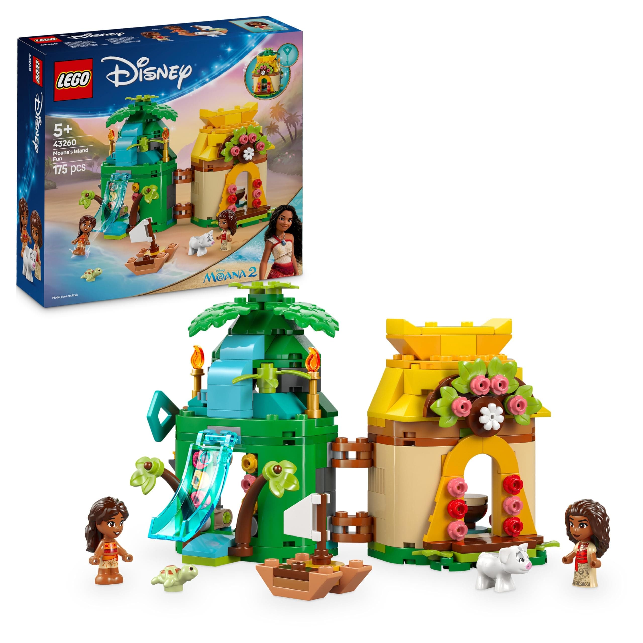 LEGO | Disney Moana 2 Moana's Island Fun - Building Toy for 5+ Year Old Girls, with a House, Waterfall Slide & 2 Micro Dolls incl. Simea - Collectible Birthday Gift for Fans - 43260