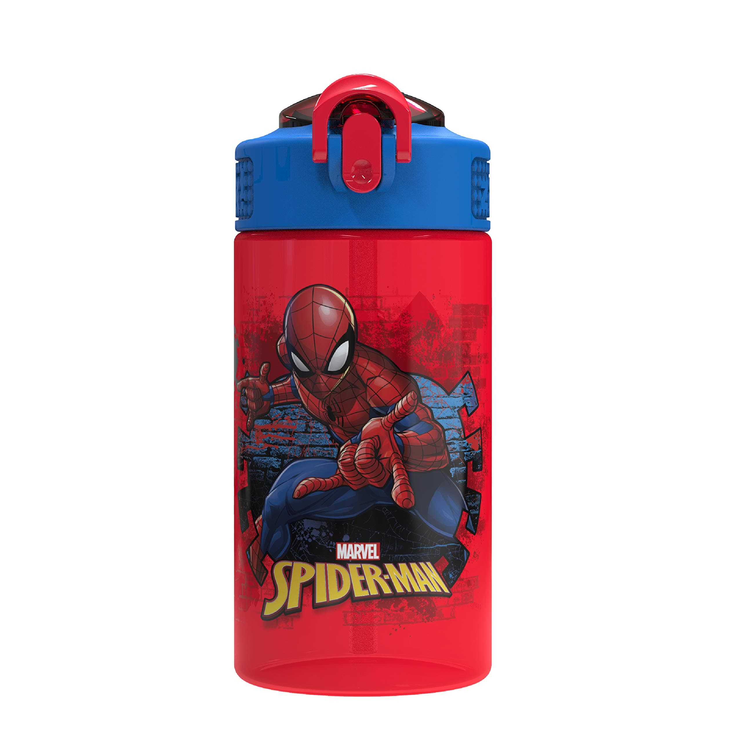 Marvel SpiderMan Kids Spout Cover and Built-in Carrying Loop Made of Plastic, Leak-Proof Water Bottle Design (16 oz, BPA-Free)