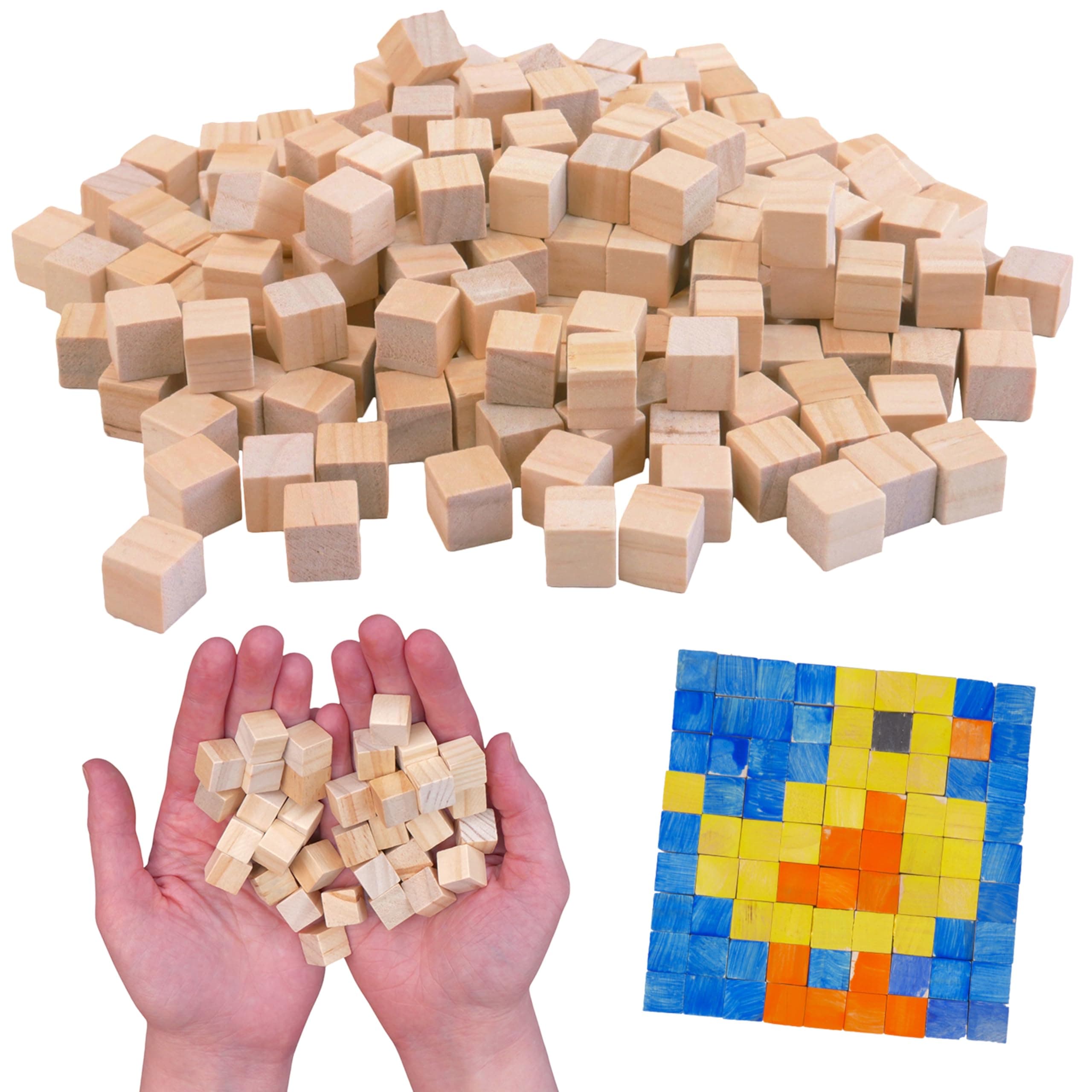 Wooden Blocks for Crafts, 200 Pack – 1/2 Inch Wooden Blocks for Crafts and DIY Projects, Unfinished Wood Cubes, Counting Cubes for Kids, Makers, and Classrooms