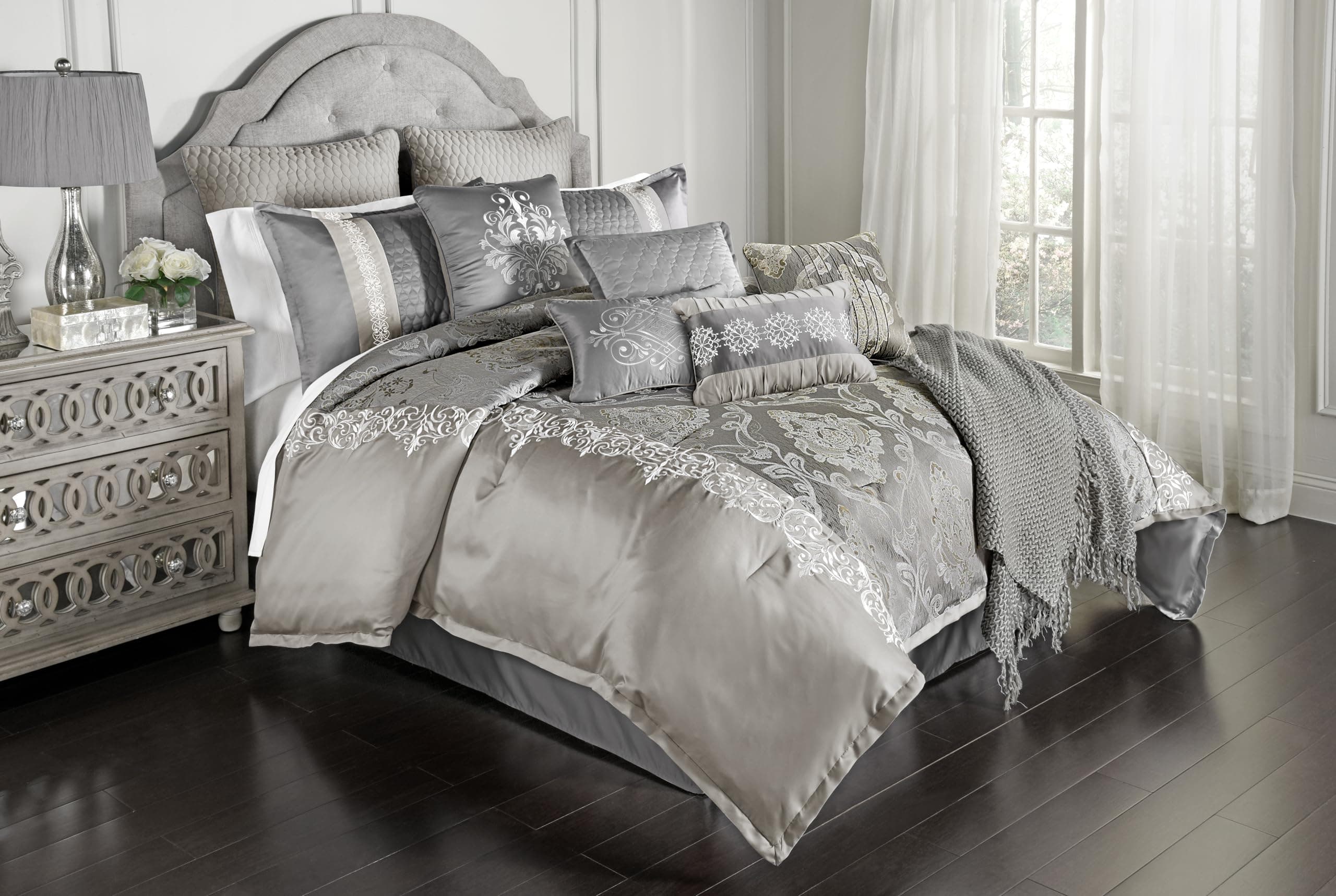 Elegant Collection Comforter Set, King, Kacee - Platinum, 12-Piece Set