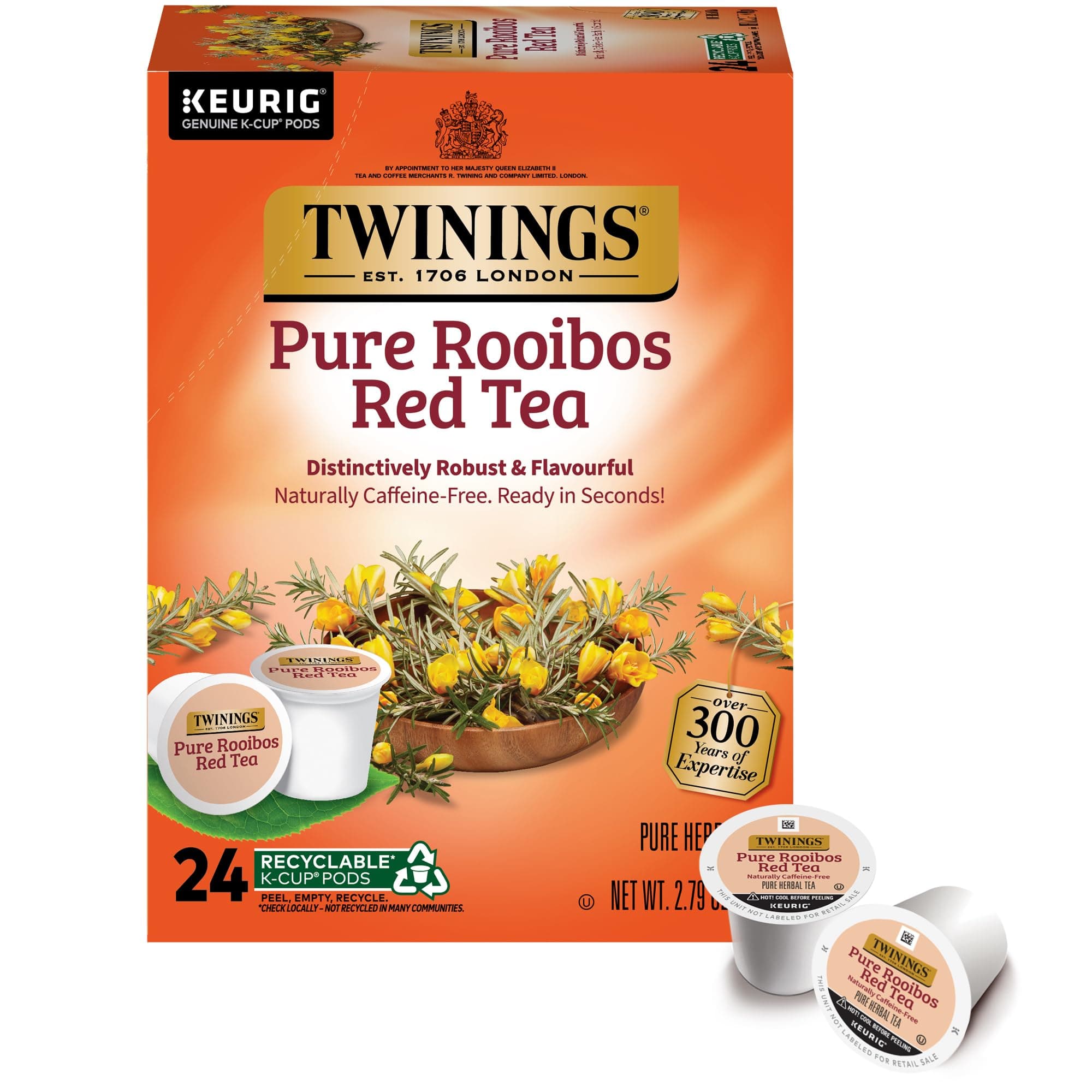 Twinings Pure Rooibos Red Tea K-Cup Pods for Keurig, 24 Count (Pack of 1), Natural, Slightly Sweet Taste, Naturally Caffeine-Free, Enjoy Hot or Iced