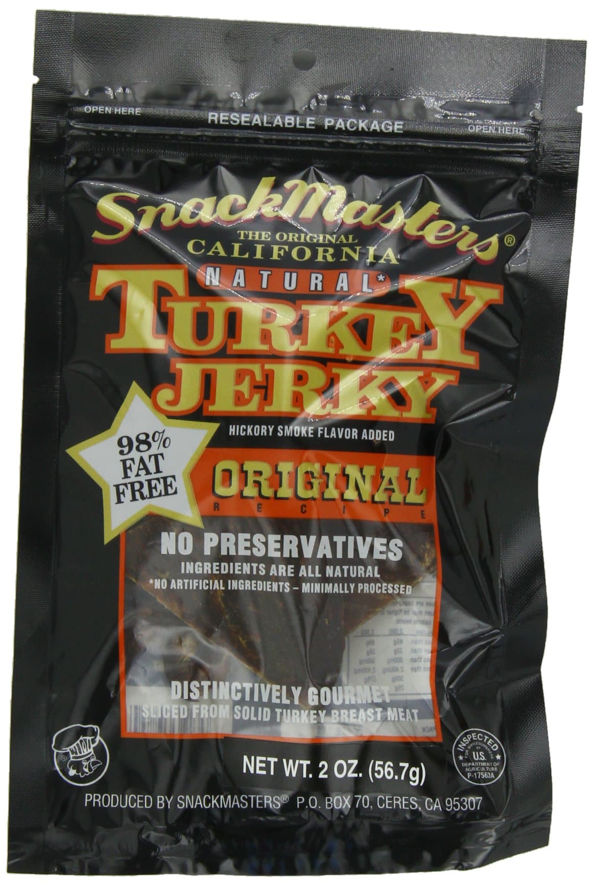 SnackMasters California Style Turkey Jerky, Original, 2-Ounce Packages (Pack of 8)