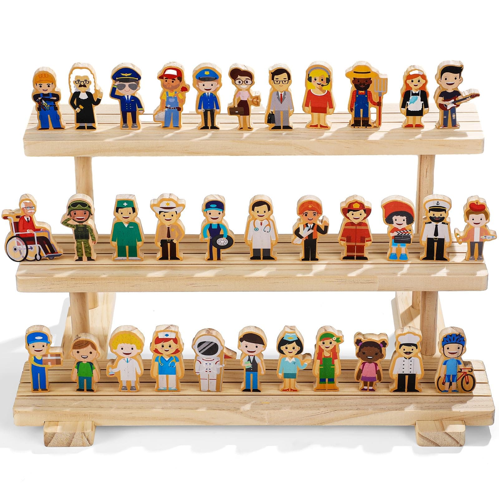 Kathfly 36 Pcs Wooden Community Helpers Community Wooden Toy Preschool Little Professionals Block Character Set Multicultural Career Figurines Creative Play Social Emotional Learning Wood People Toy