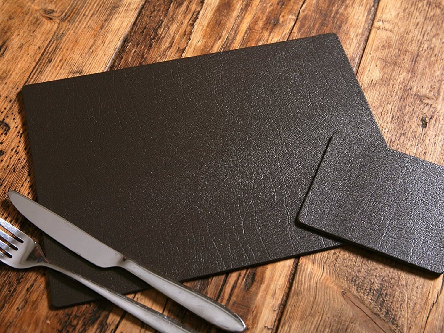 Giftag Set of 6 Classic Brown Bonded Leather Placemats and 6 Coasters, Made In UK, 12 Piece Set