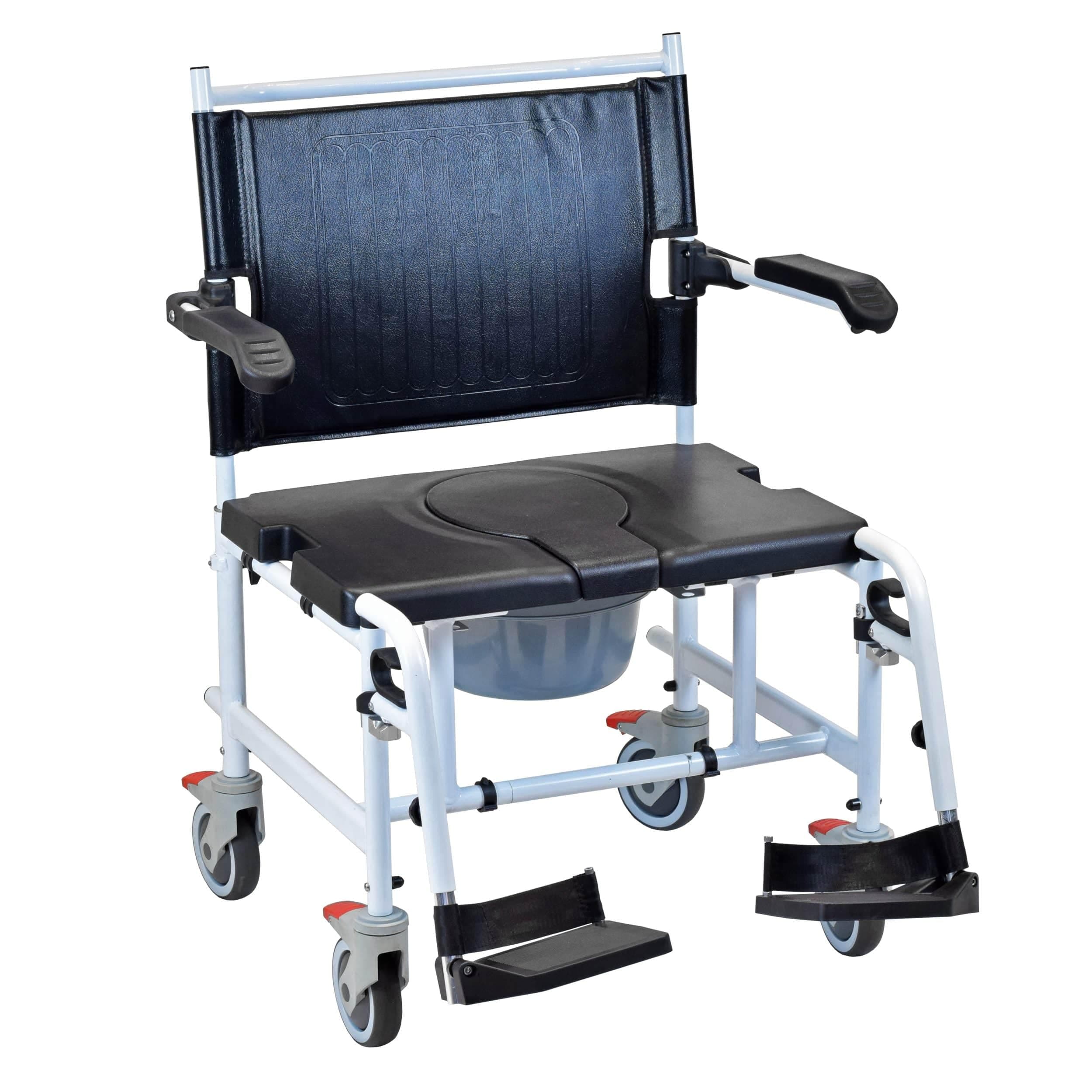 Bariatric Commode Chair with Wheels – Heavy‑Duty Shower & Toilet Chair, Cushioned Seat, Flip‑Up Armrests & Footrests, Removable Bucket, 250 kg Capacity, Easy Movement