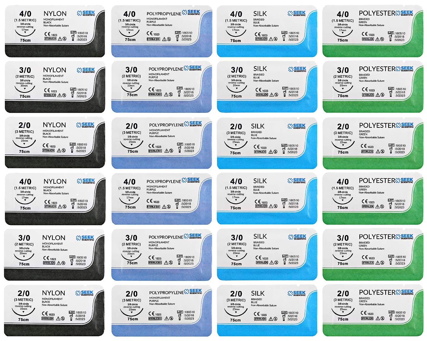 Camide ehomful Suture Thread with Needle for Training, 24 Mixed Pack, for Dental, Veterinary and Medical Students’ Practice Kits and Suture Pads, 4 Types of Non Absorbable Sutures with 3 Needle Sizes