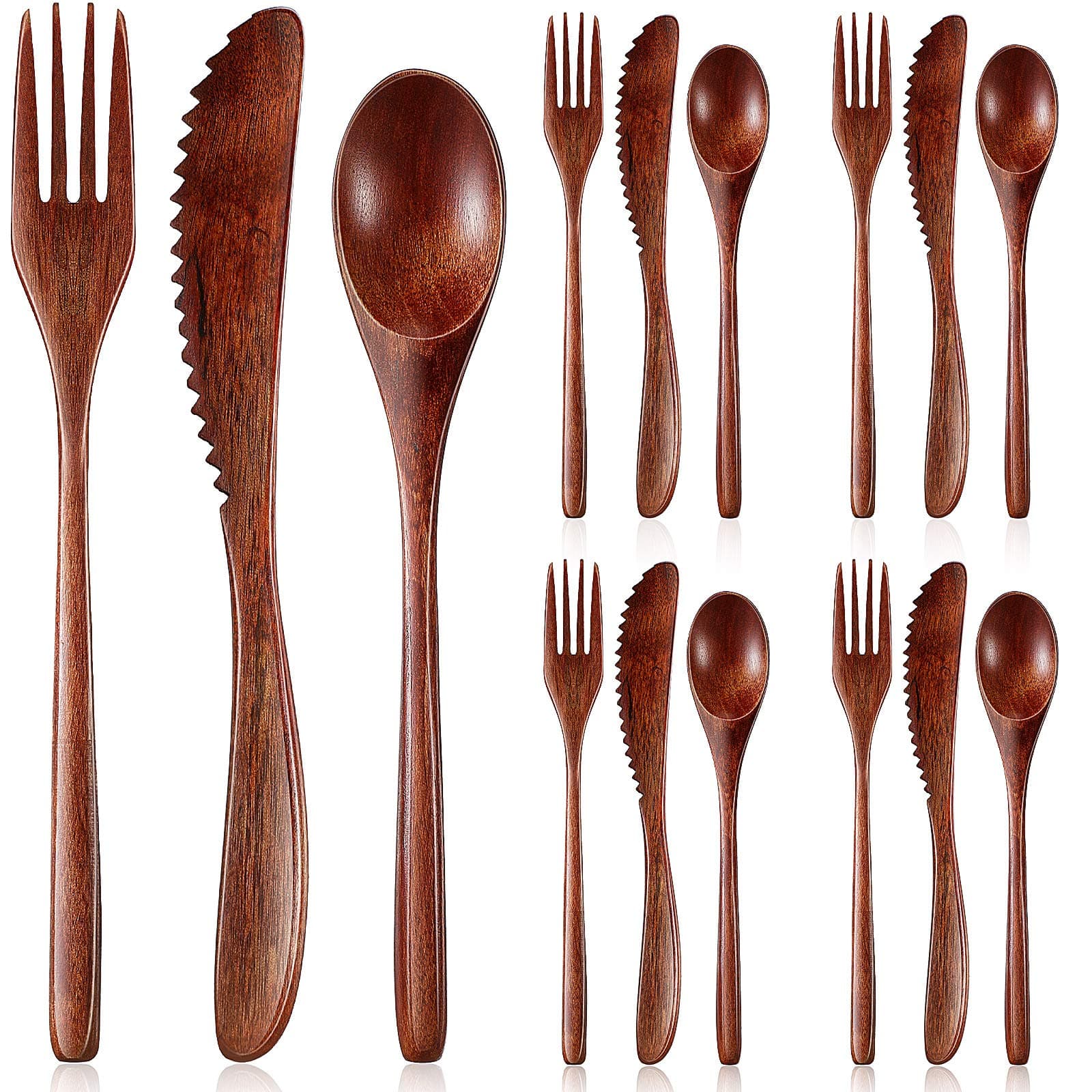 Geiserailie 12 Pcs Wooden Utensils for Eating Wooden Spoon Fork Knife Cutlery Set Kitchen Wood Dinner Flatware Tableware Set Includes Spoon, Fork, Knife