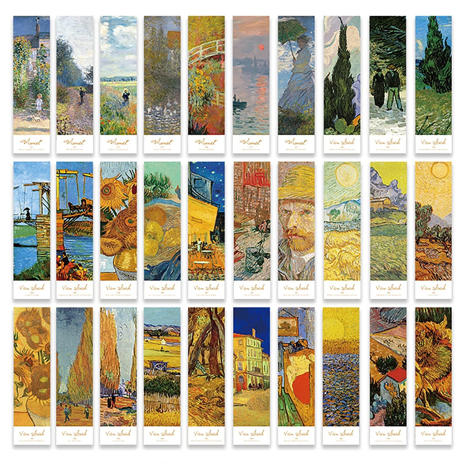 30PCS Van Gogh Art Works Paper Bookmarks for Book Lovers, Boxed Famous Print Bookmarks Set (Painting)