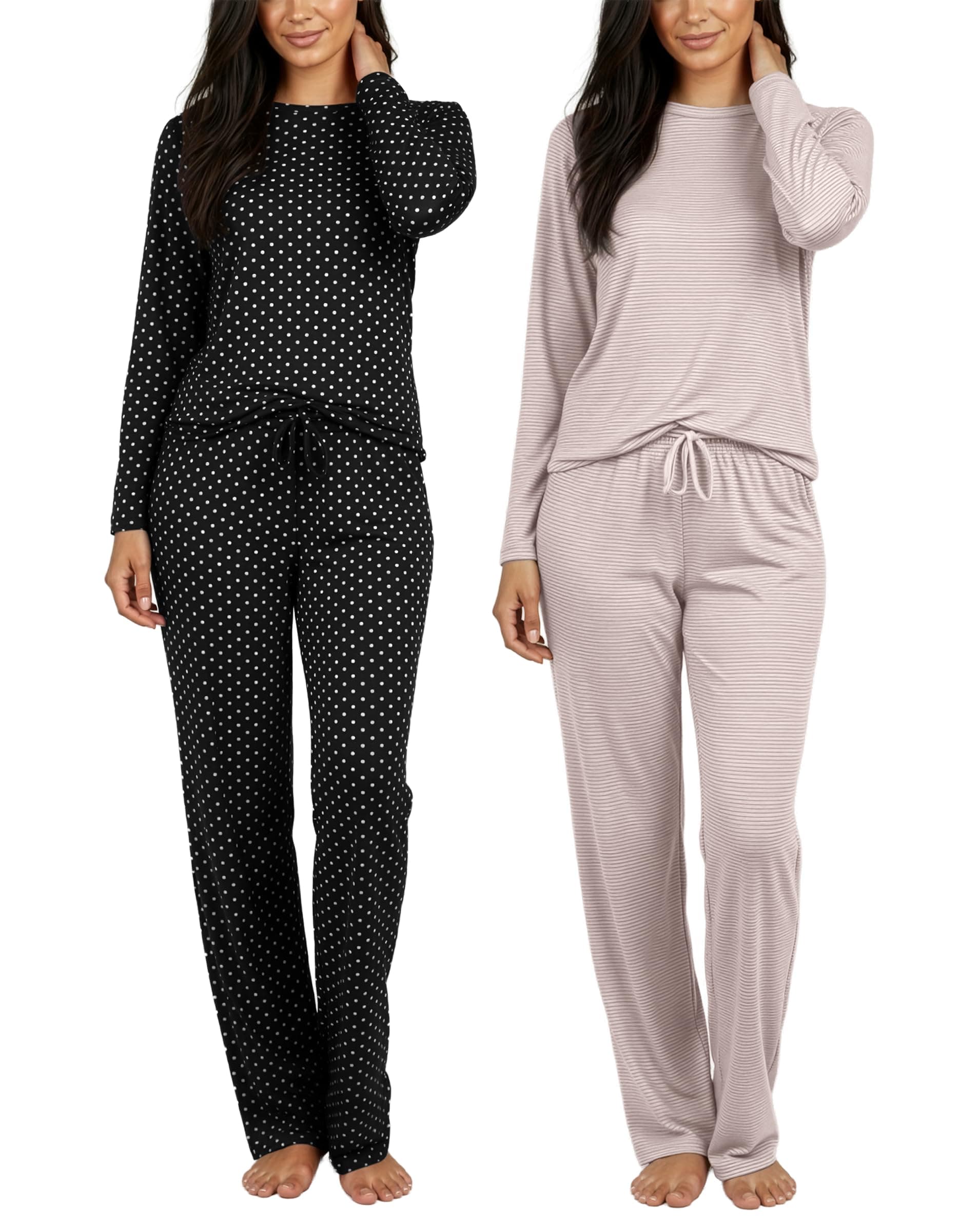 Real Essentials - 2 Piece pajamas set for women, choose from short sleeve with pocket or long sleeve without pocket