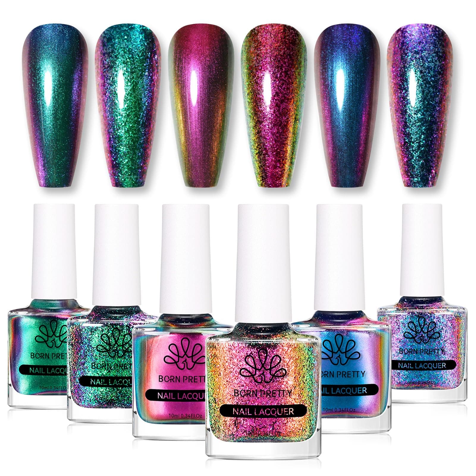 Chameleon Nail Polish 6 Colors Iridescent Glitter Quick Dry Nail Polish Shimmer Pearl Chrome Nail Varnish