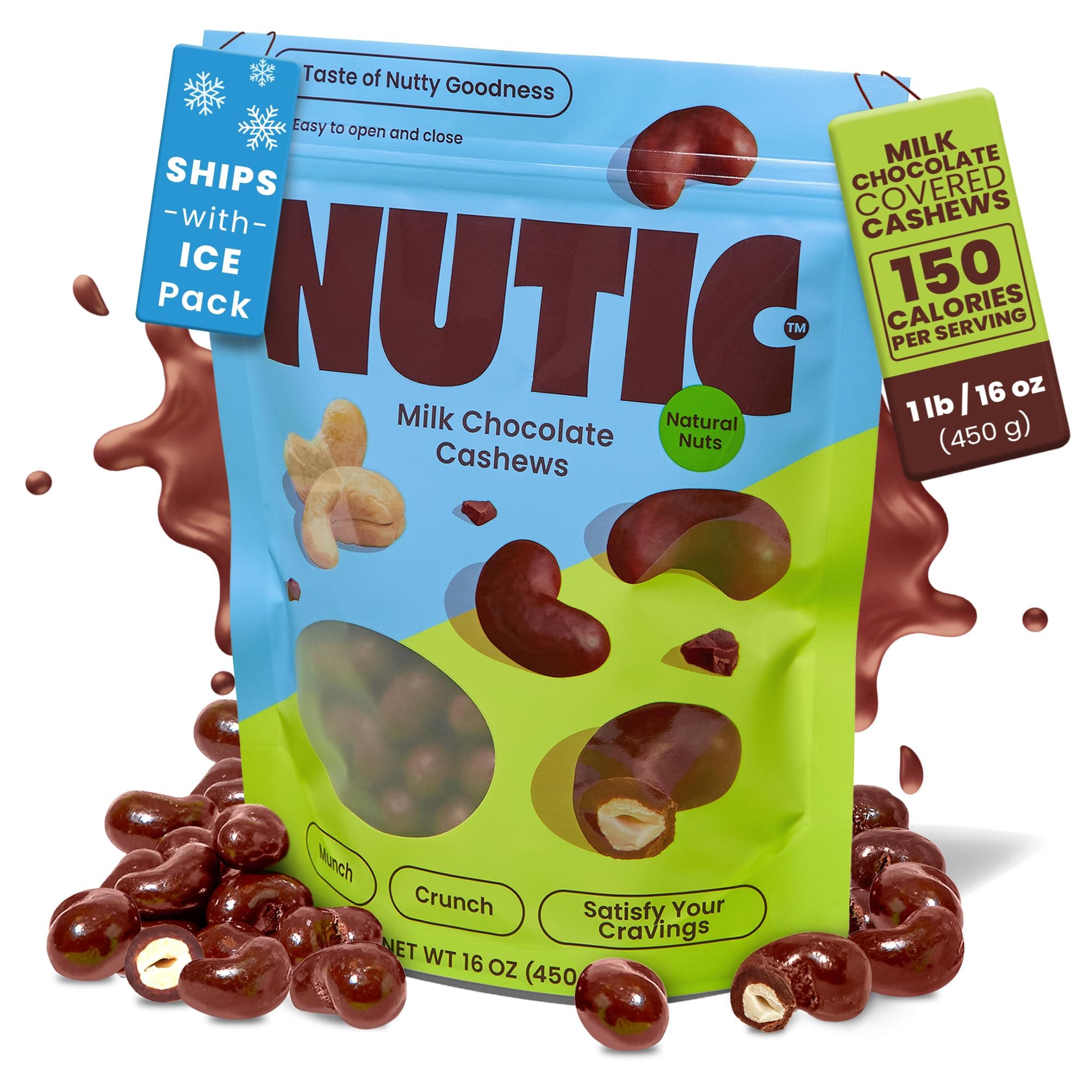 Milk Chocolate Covered Cashews - 1LB, Creamy Delights for Snacking & Gifting, Irresistible Chocolate-Covered Nuts for Holidays and Everyday Indulgence - Made in the USA - (Pack of 1)