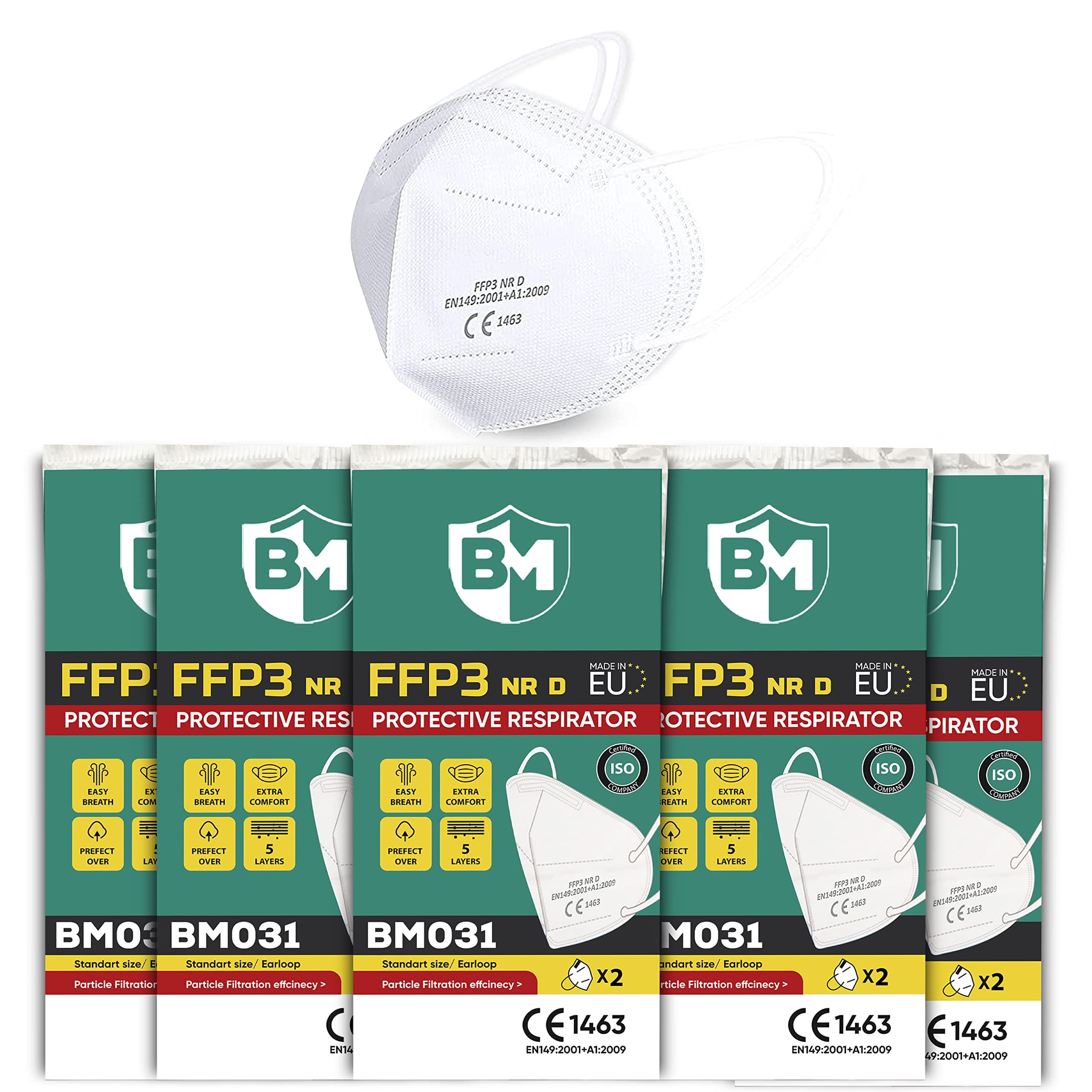 10 x FFP3 Face Mask UK | Respirator Mask | Face Masks | Face Covering | 5 Layer High Particle Filtration Efficiency | UK Stock | (5 Packs of 2) (Without Valve)