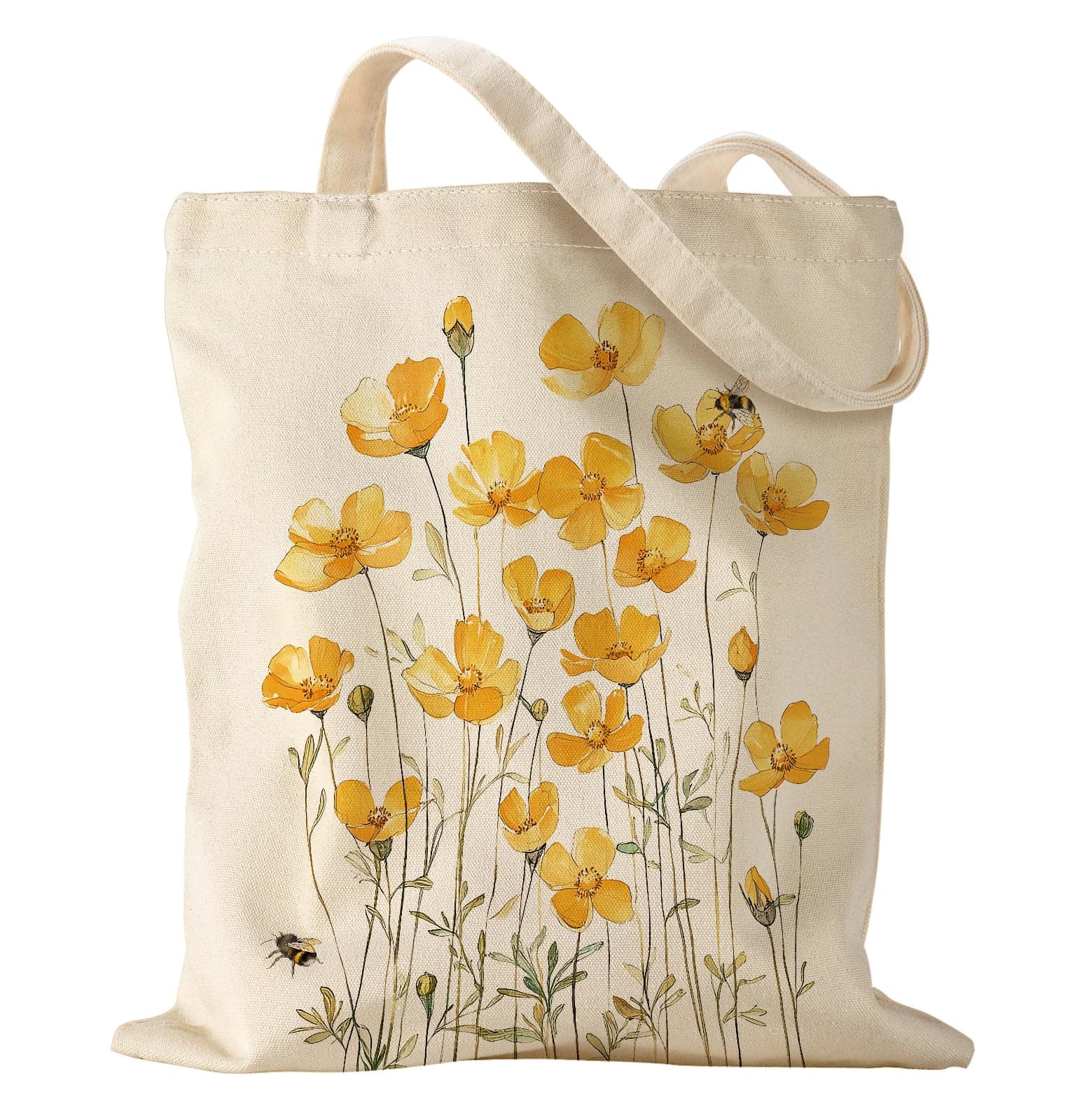 Aesthetic Canvas Tote Bag with Pattern for Women, Sturdy Cloth Cotton Totes Bag for Shopping, Grocery, School, Gym