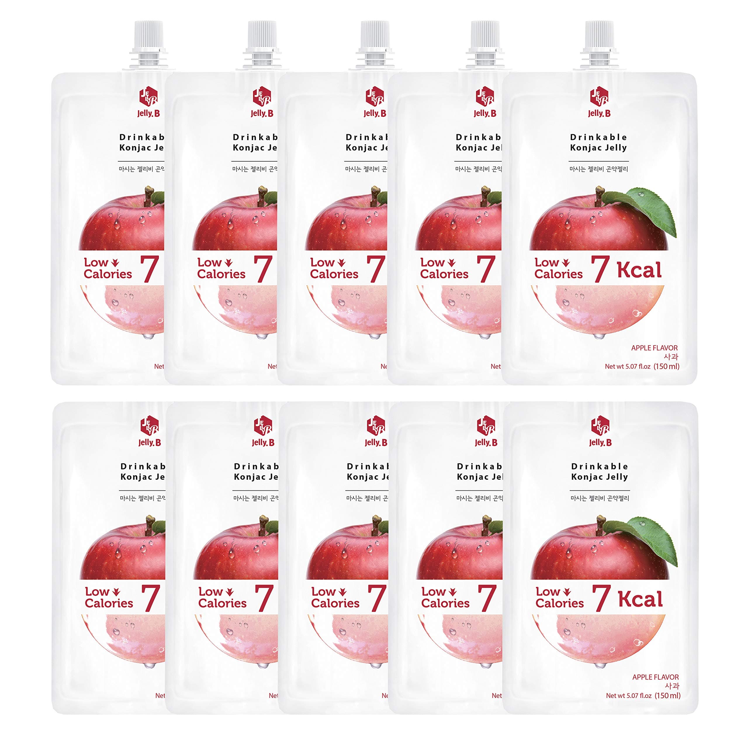 JELLY B Drinkable Konjac Jelly (10 Packs of 150ml) - 0 Gram Sugar, Only 6 kcal Each Packets (Apple)