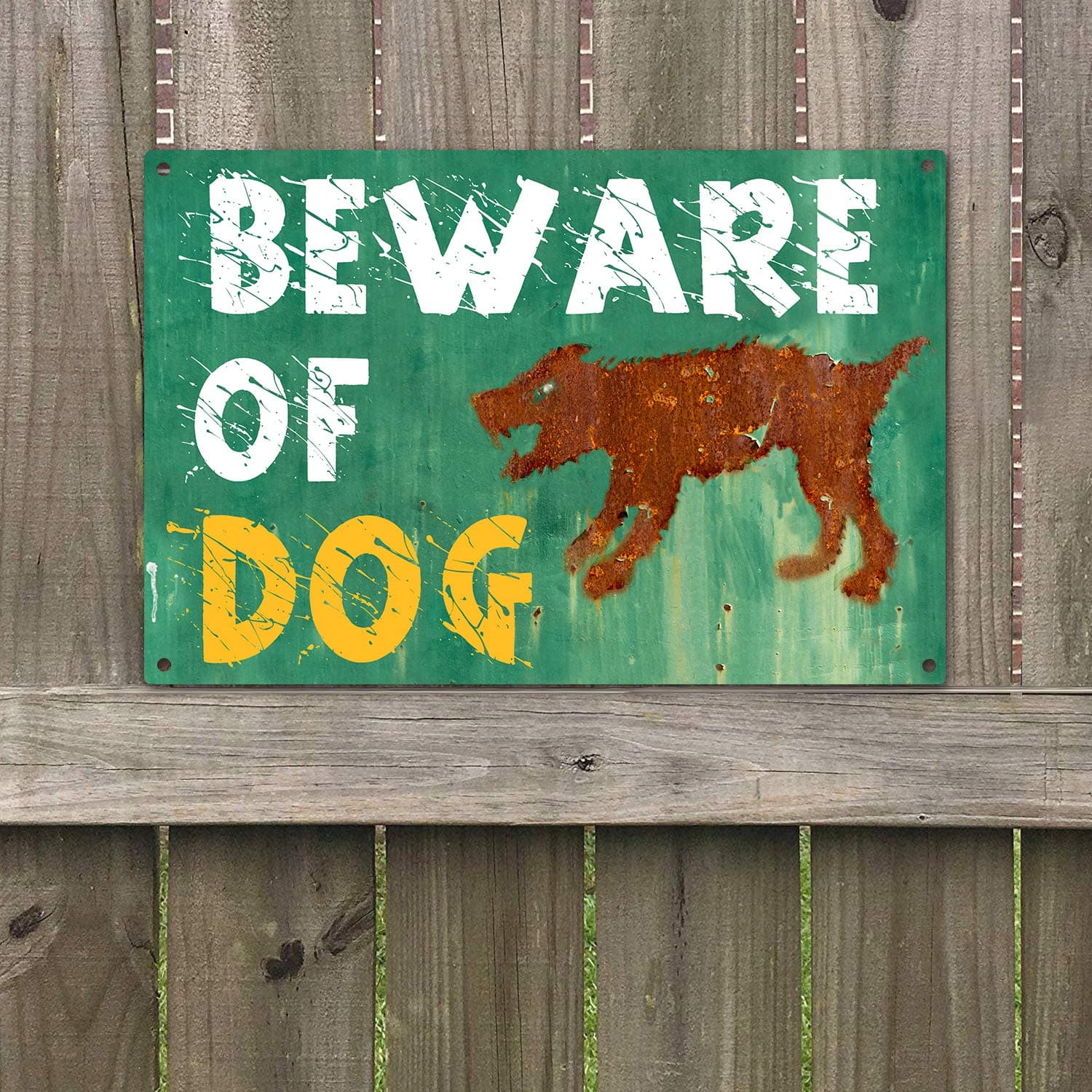 Agantree Art Beware of Dog Warning Sign Vintage Retro Metal Plaque Sign 8” x 12”