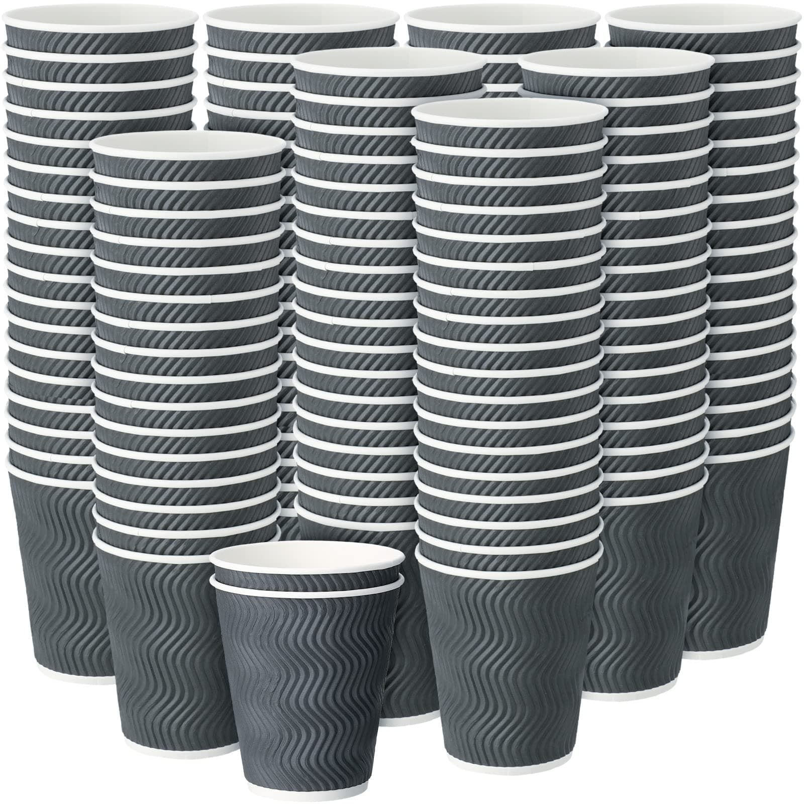 200 Pack 12 oz Paper Cups Bulk Disposable Ripple Insulated Ripple Wall Paper Coffee Cups Kraft Hot Beverage Cups Hot Paper Coffee Cups for Hot Beverage or Cold Drinks Office Home Party (Dark Grey)
