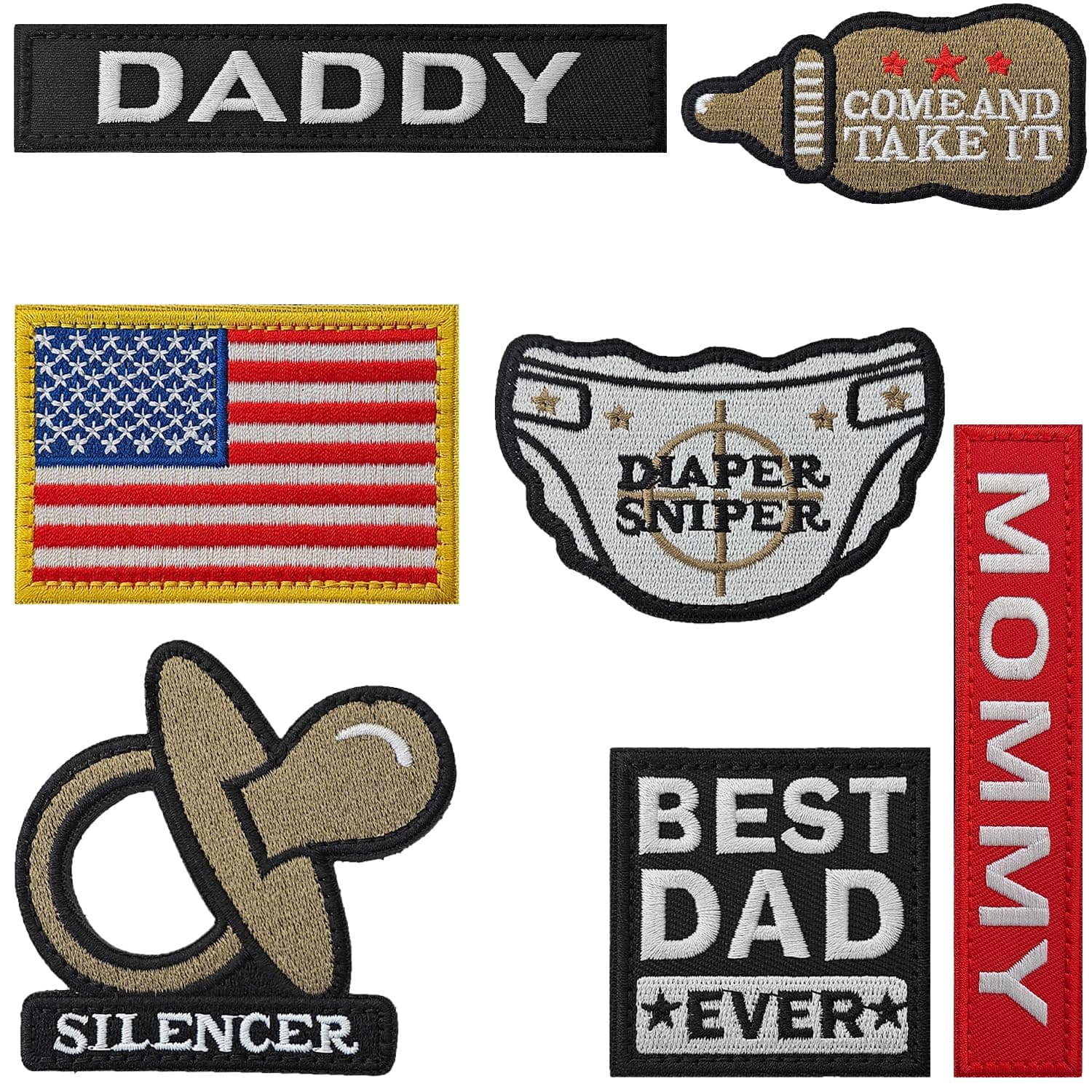 WILDREEDS 7 Pieces Daddy and Mommy Patches, Hook and Loop Tactical Funny Patch for Hats, Diaper Bags, Lunch Bags