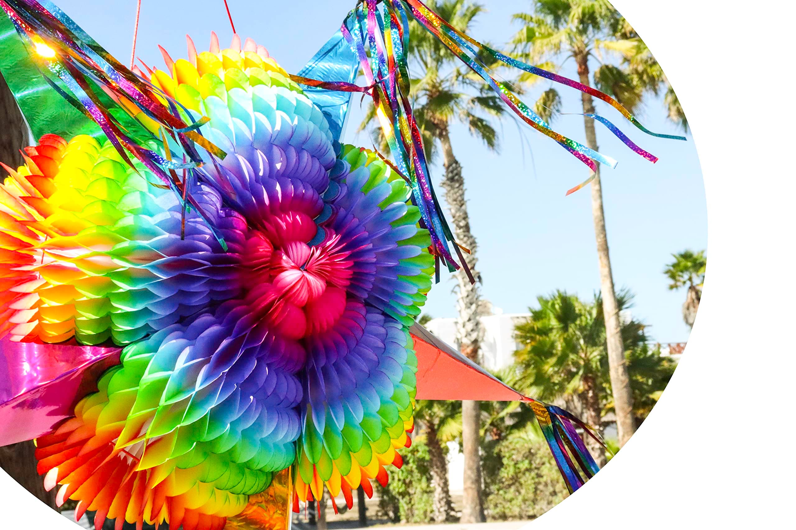 Celly Party Mexican Star Pinata, Rainbow Colorful 32 Inch Large Foldable Pinata for Birthdays, Cinco de Mayo, Halloween, Festivals, Holds 4 lbs Candy