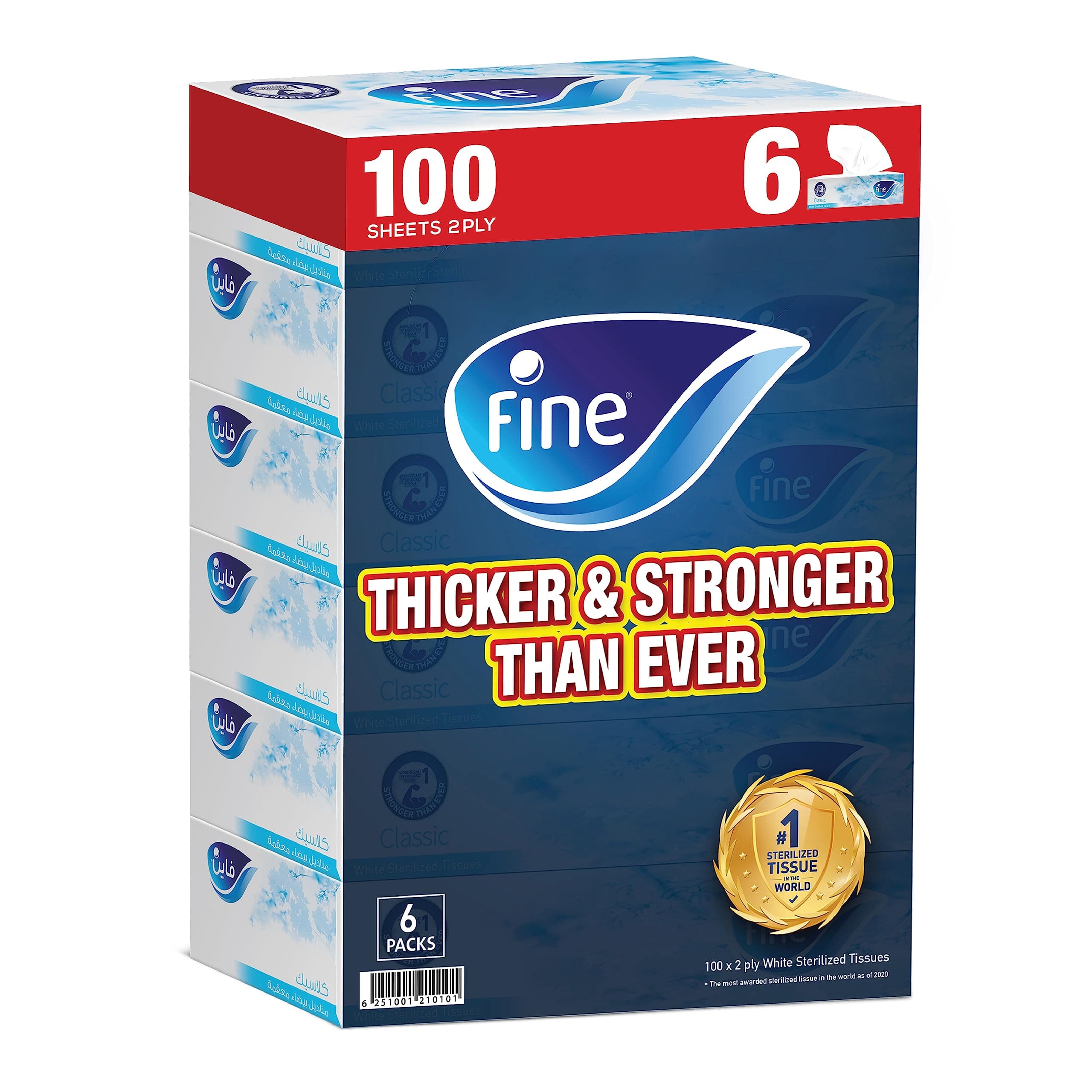 Fine Facial Tissue Boxes, 6 Packs of 100 Sheets x 2 Ply