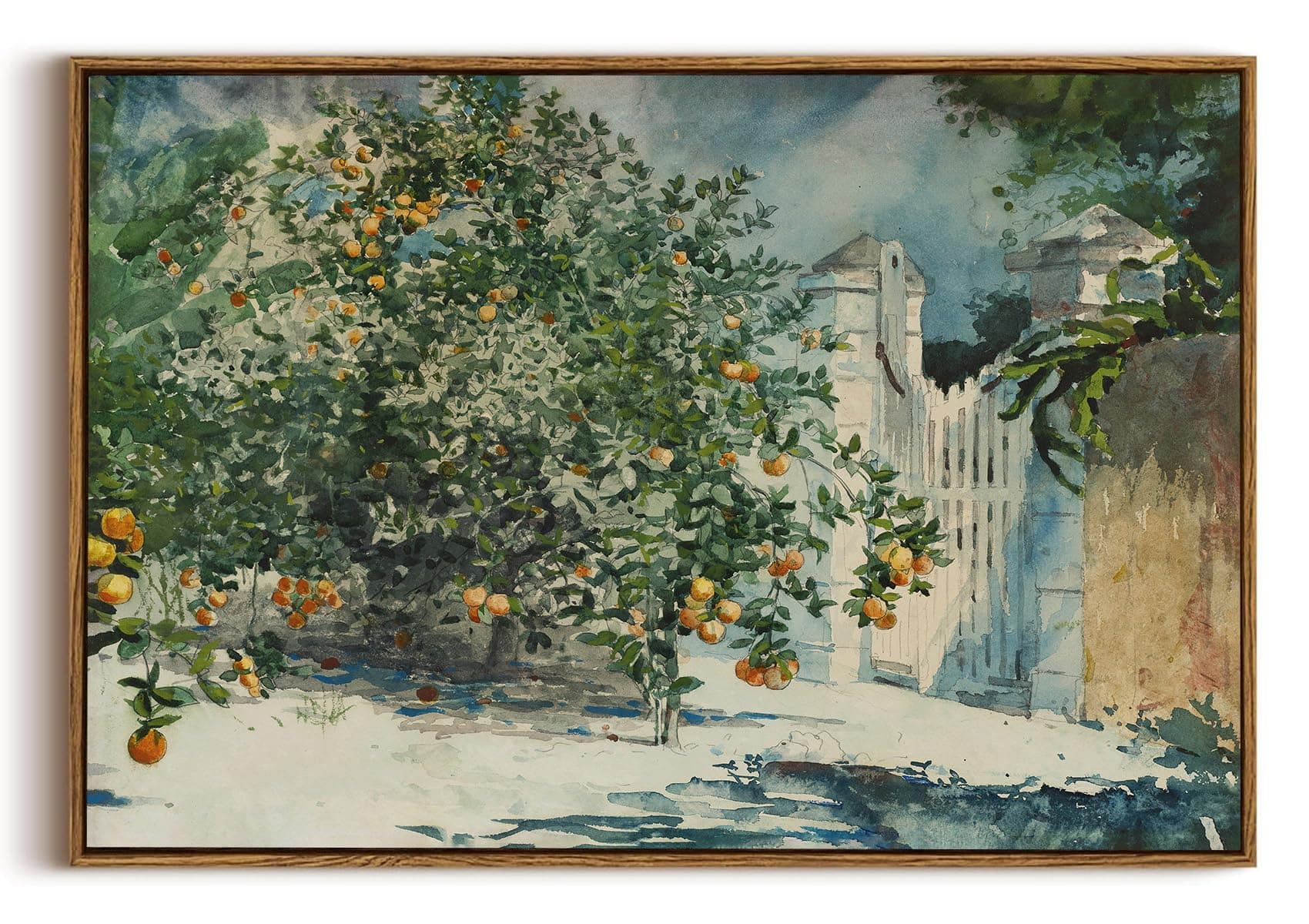 OIQArtOIQ Framed Vintage Landscape Wall Art Orange Trees Still Life Oil Painting Canvas Prints Country Farmhouse Aesthetic Decor Pictures for Kitchen Bedroom Living Room Bathroom