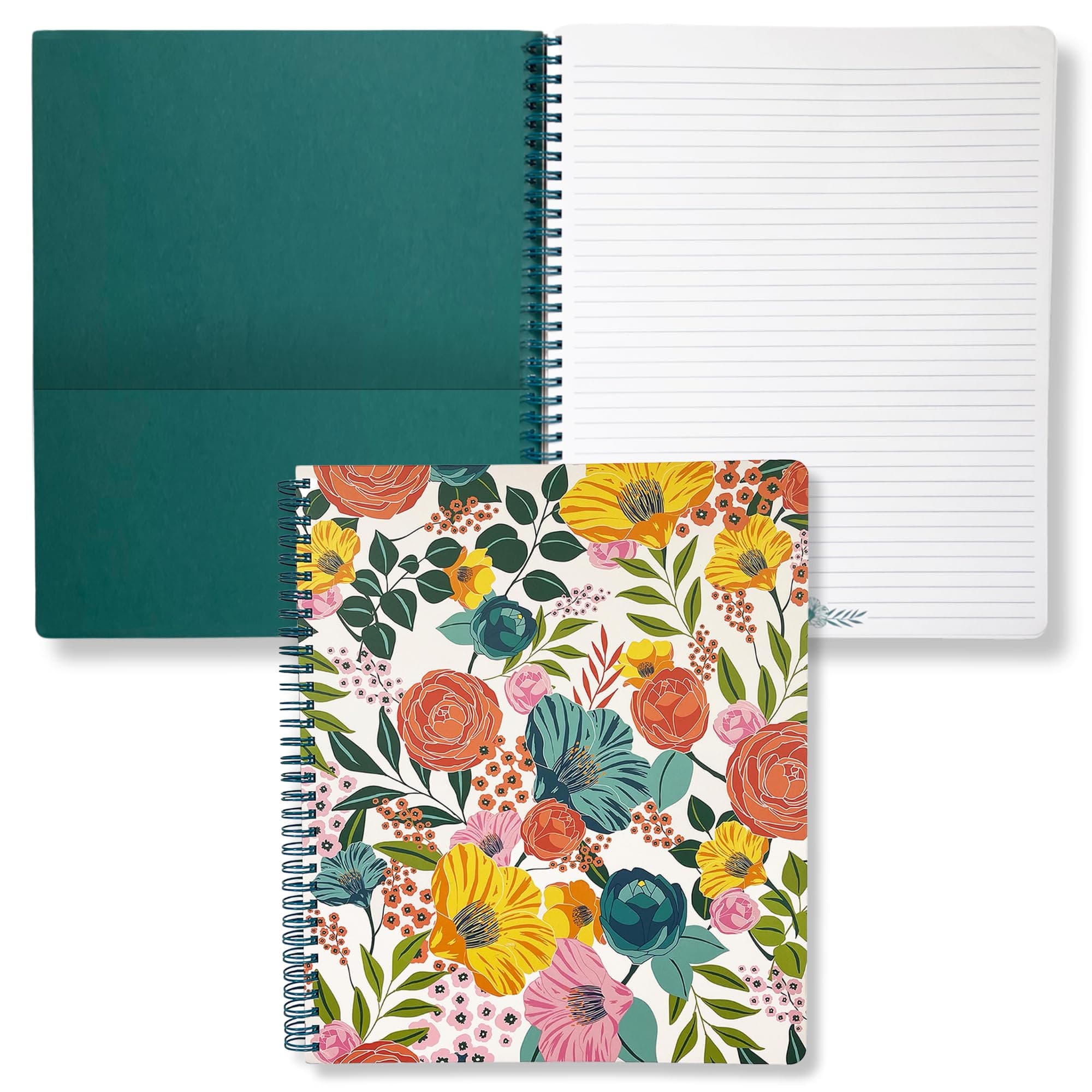 Steel Mill & Co Cute Large Spiral Notebook College Ruled, 11" x 9.5" with Durable Hardcover and 160 Lined Pages, Garden Blooms (Cream)