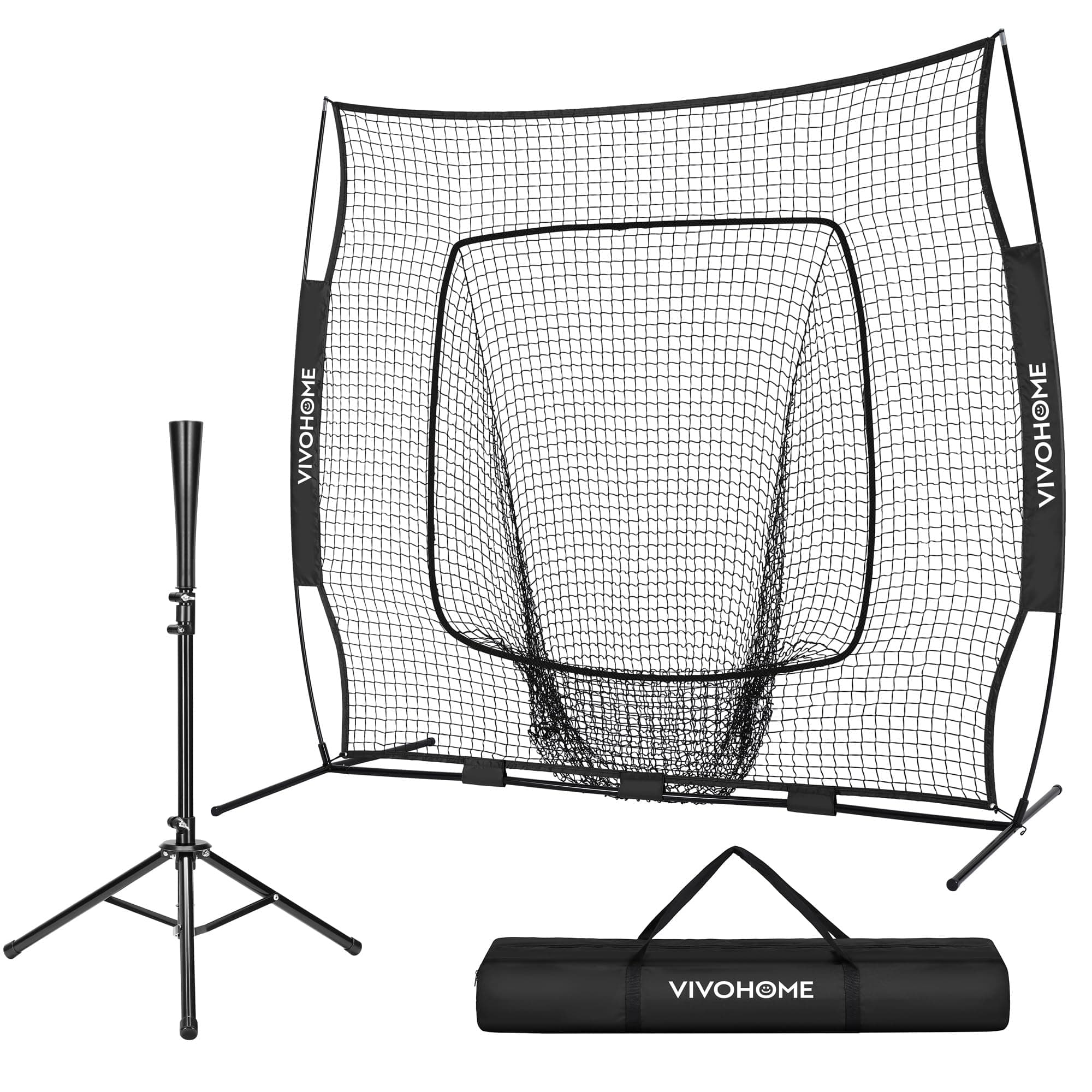 VIVOHOME Baseball Softball Batting Net - 7x7 Ft Baseball Backstop, Softball Practice Net for Hitting, Pitching, Throwing with Batting Tee and Carry Bag