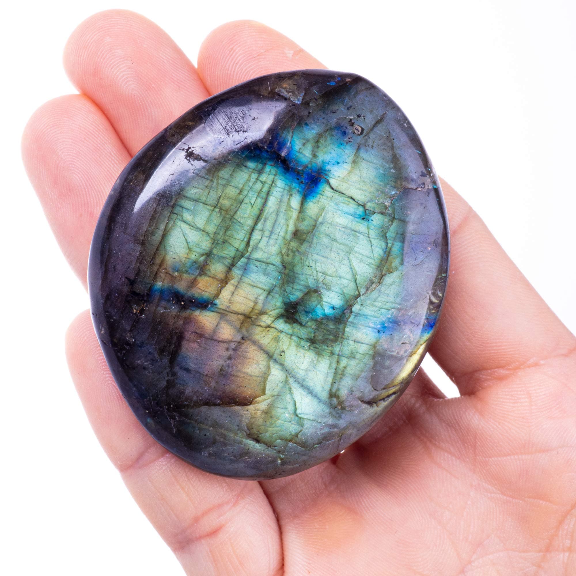 Labradorite Palm Stone Crystal - Natural Chakra Reiki Polish Healing Pocket Worry Stone Crystal for Anxiety Stress Relief Therapy