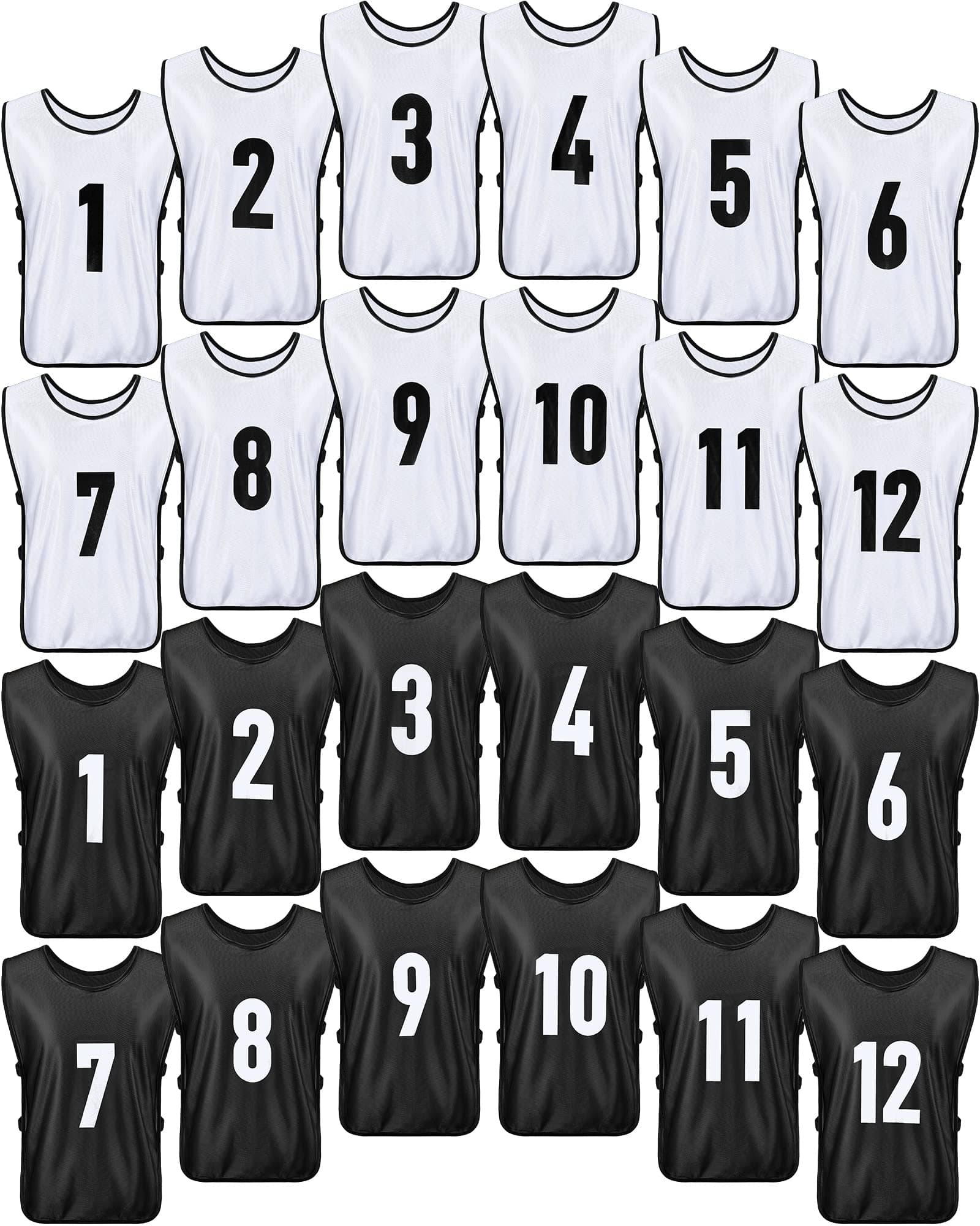 24 Pcs Sports Pinnies Soccer Scrimmage Practice Vests Numbered Soccer Team Pennies with Belt for Adult