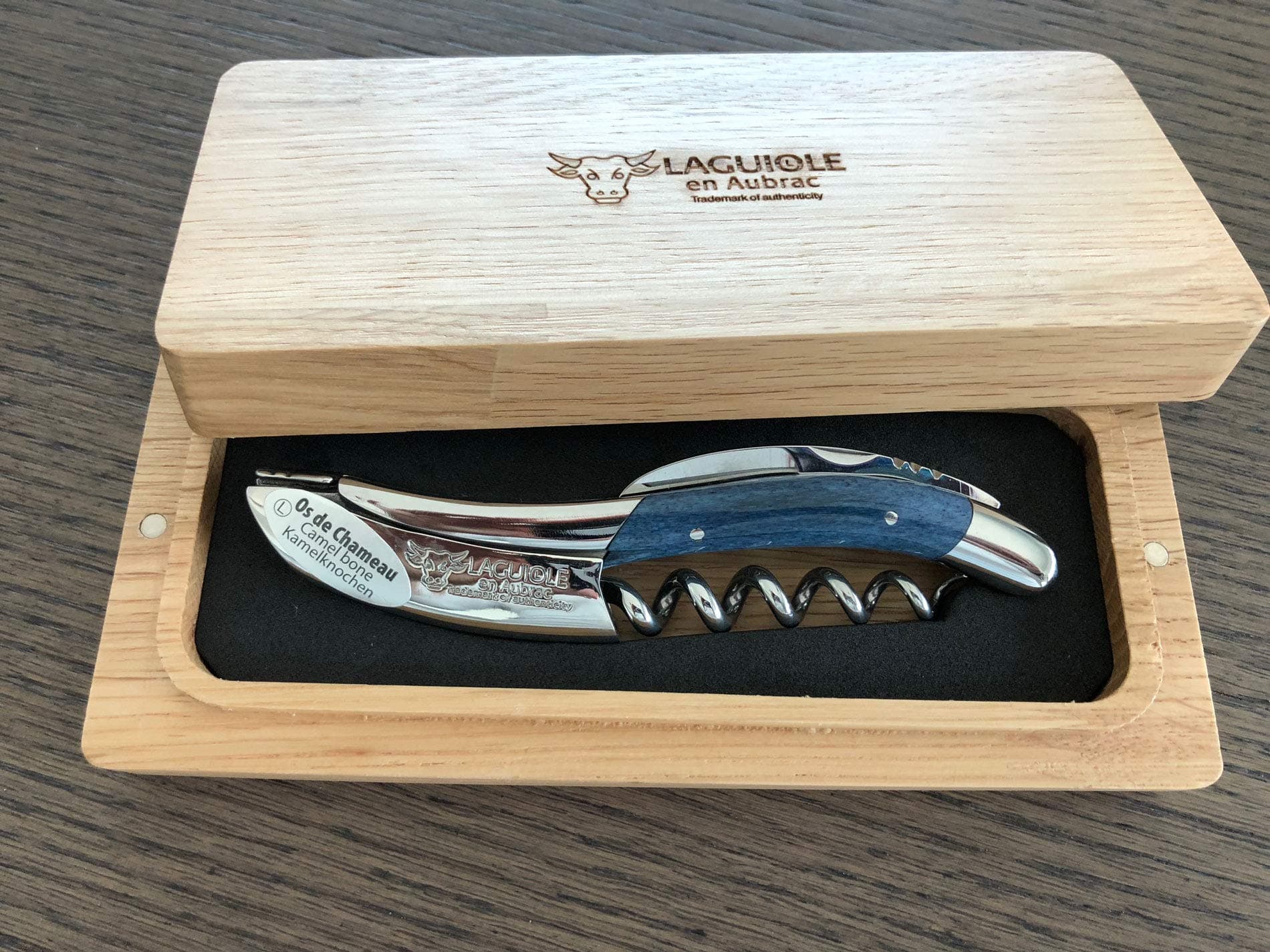 Laguiole En Aubrac Sommelier Waiter's Corkscrew, Camel Bone, Navy Blue Handle, Wine Opener With Foil Cutter & Bottle Opener