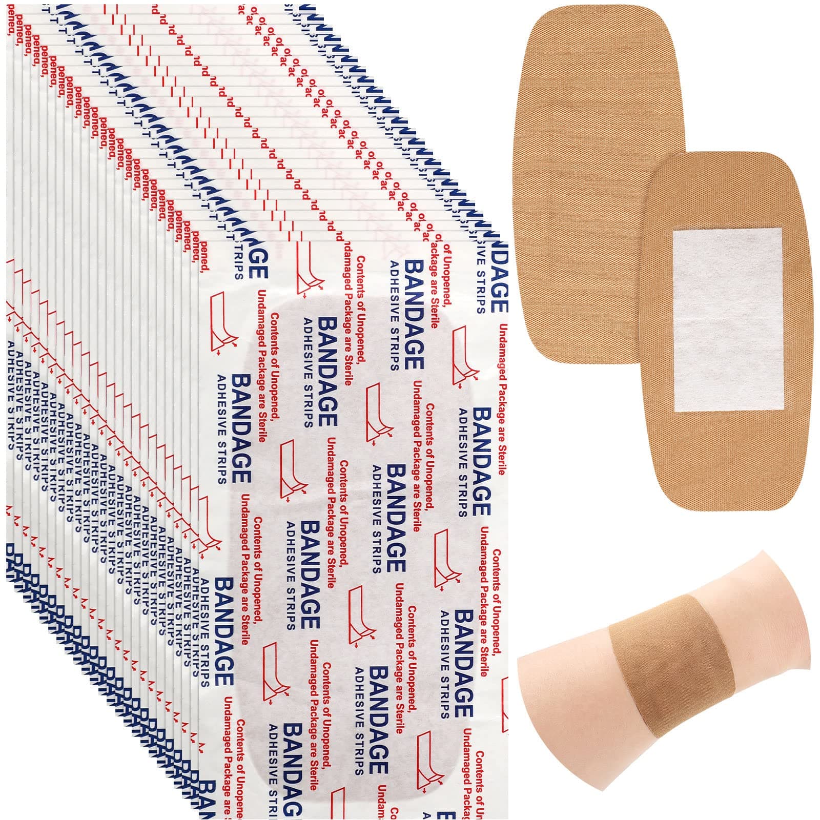 Sinmoe Large Bandages Big Flexible Adhesive Bandages Wound Care Latex Free Fabric Bandages for Care and Protect Wounds, 2 x 4 Inch (100 Pcs)