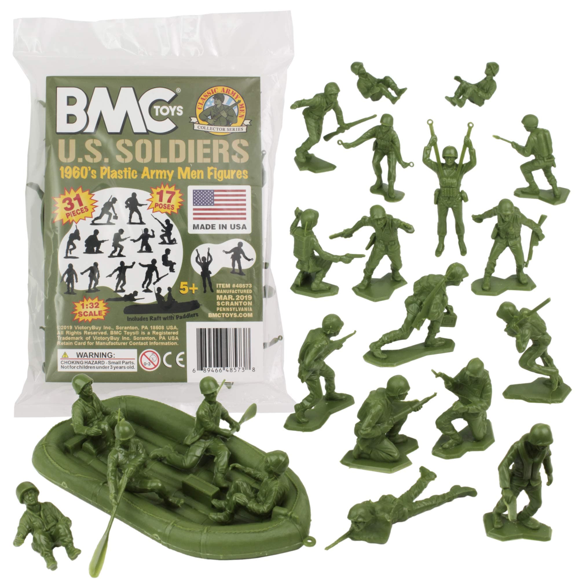 BMC Marx Plastic Army Men's American Soldier - OD Green 31 Piece WW2 Figure - Made in USA