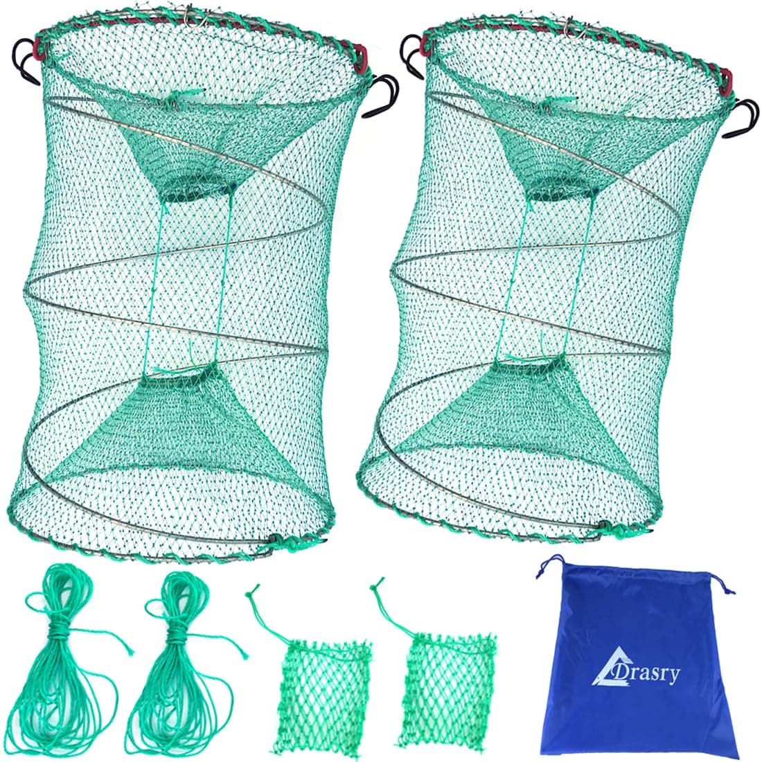 Drasry Fishing Bait Trap for Crawfish Shrimp Net Portable Accessories 11.8in x 5.9in (30cm x 40cm) 0.28 Inch Mesh Collapsible Fish Trap