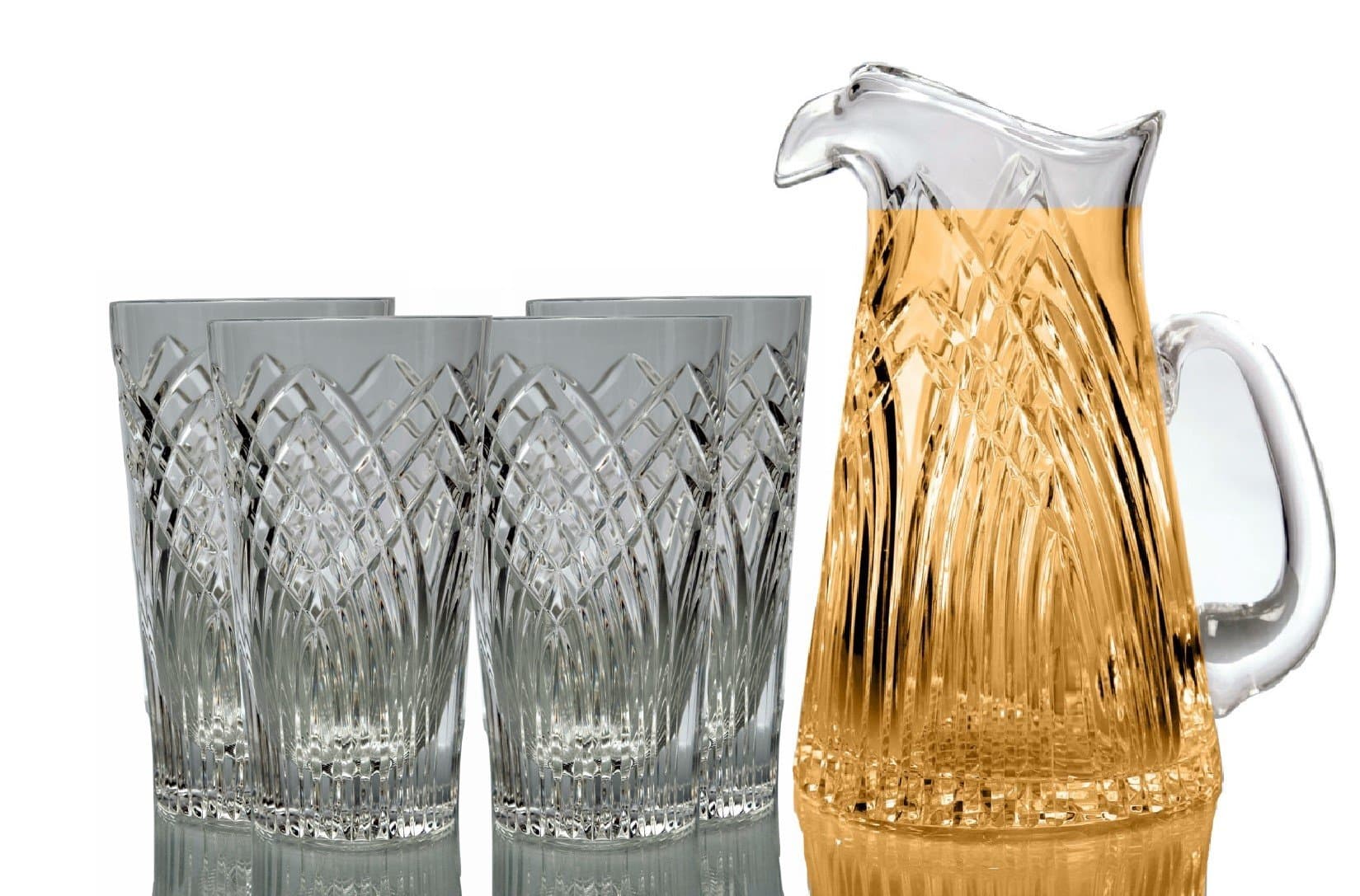 GAC Mouth Blown Crystal Glass Water Pitcher with Spout and Handle 32oz Glass Serving Pitcher Stunning Hand Cut Design
