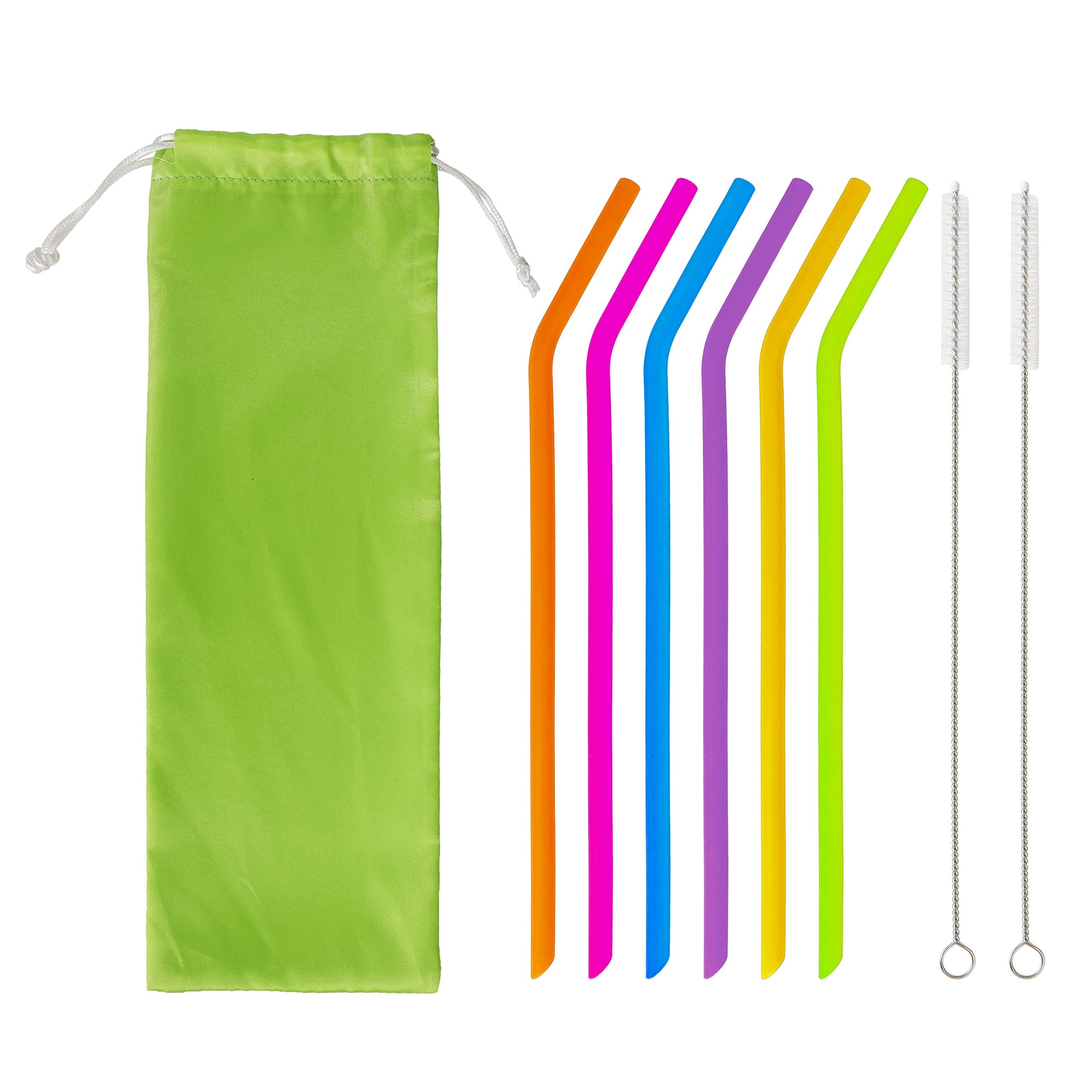 Silicone Straws Reusable Colorful Drinking Straw Flexible BPA Free Eco-Friendly Straw Set with 2 Cleaning Brushes & 1 Carrying Pouch Suitable for Juice Milk Coffee 6 Piece