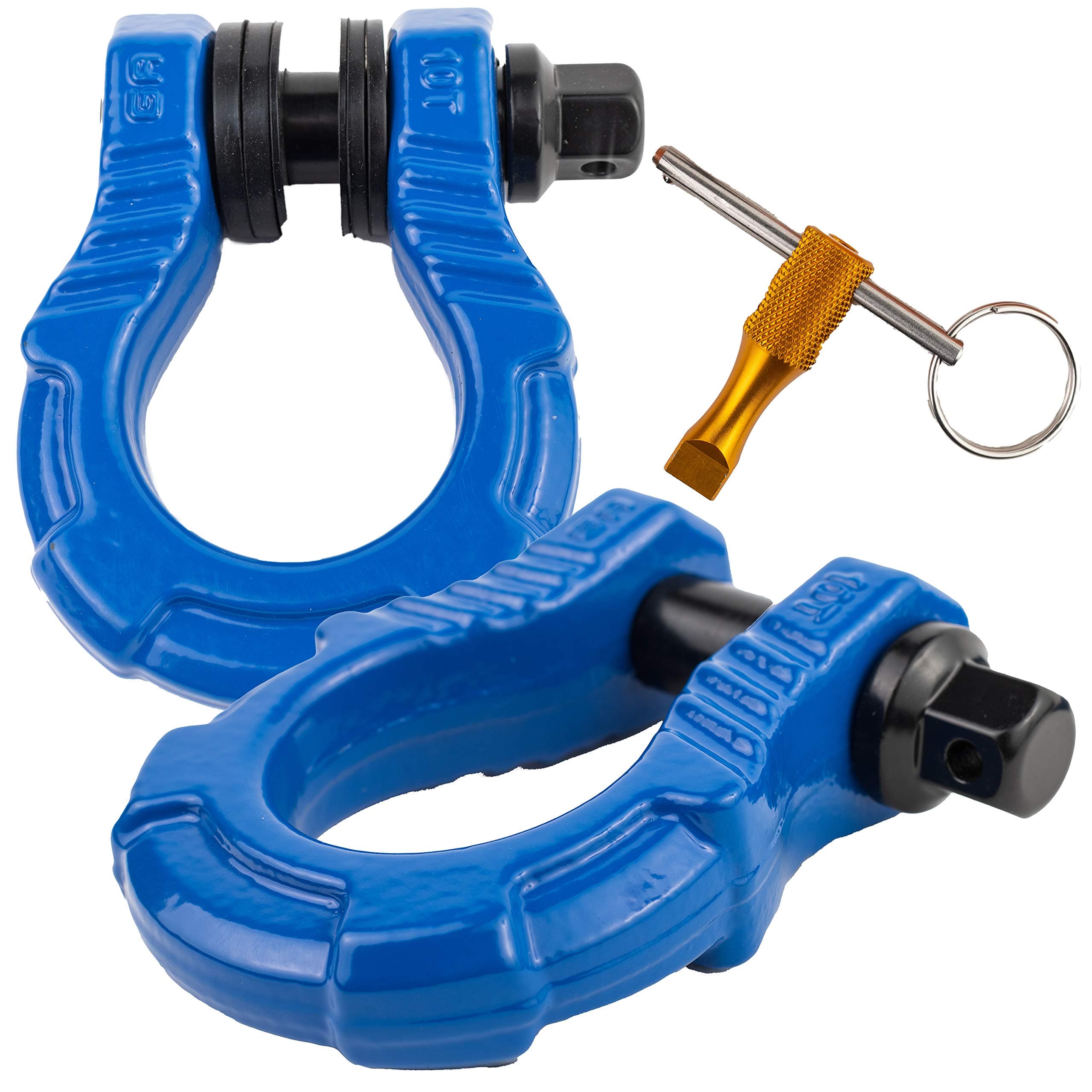 GA GEARAMERICAUBER Shackles with Anti Theft Lock (2PK) Blue | 80,000 lbs (40T) Strength | Towing D-Rings + UBERLock Security Pin 7/8" + Washers | Connect Tow Strap or Winch Rope for Off-Road Recovery
