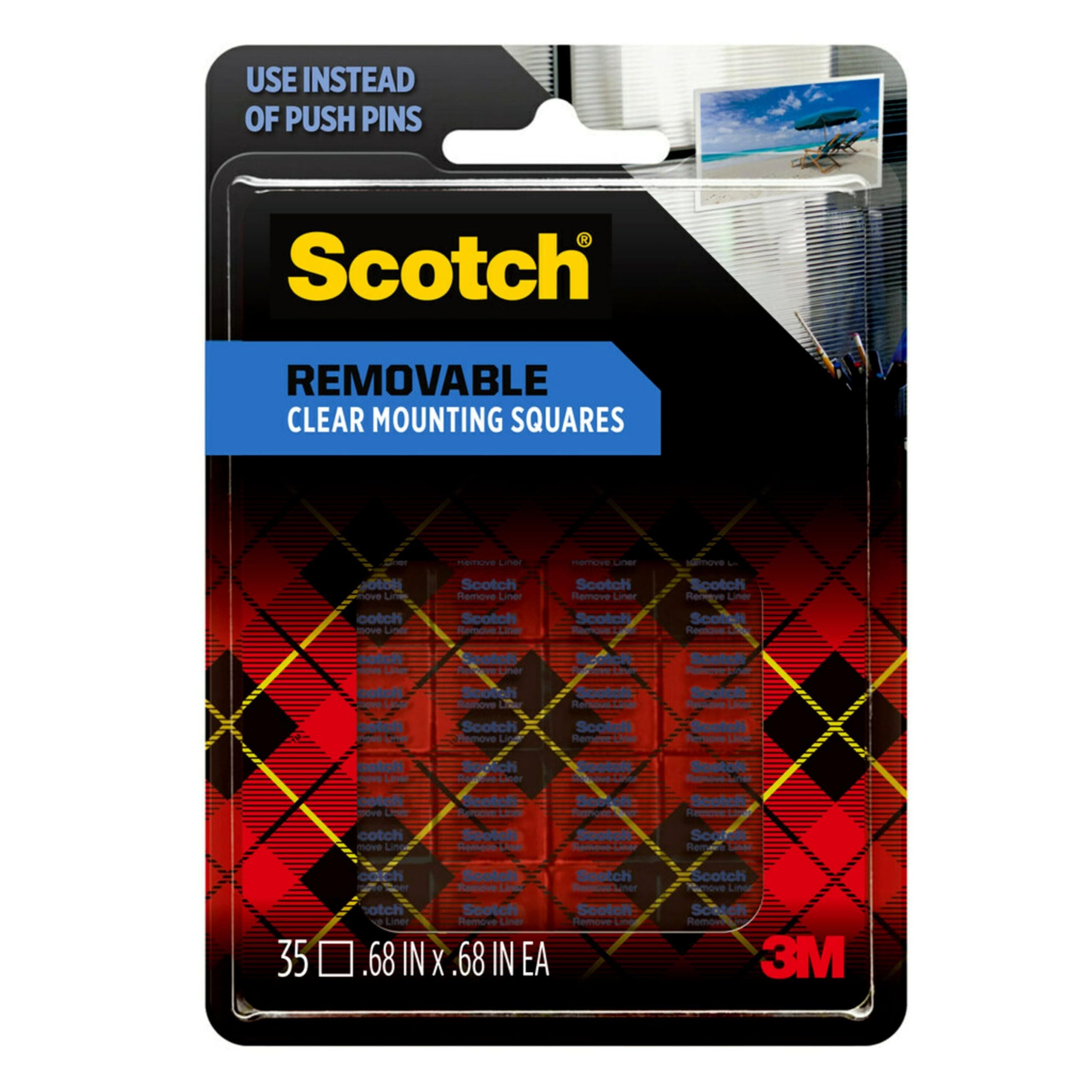Removable Clear Double-Sided Mounting Squares, 35 Counts, 0.68" x 0.68" in, Holds Up to 1 lbs., Removes Easily Without Leaving Any Residue, Designed for Hanging Artwork, Photos & Cards (859)