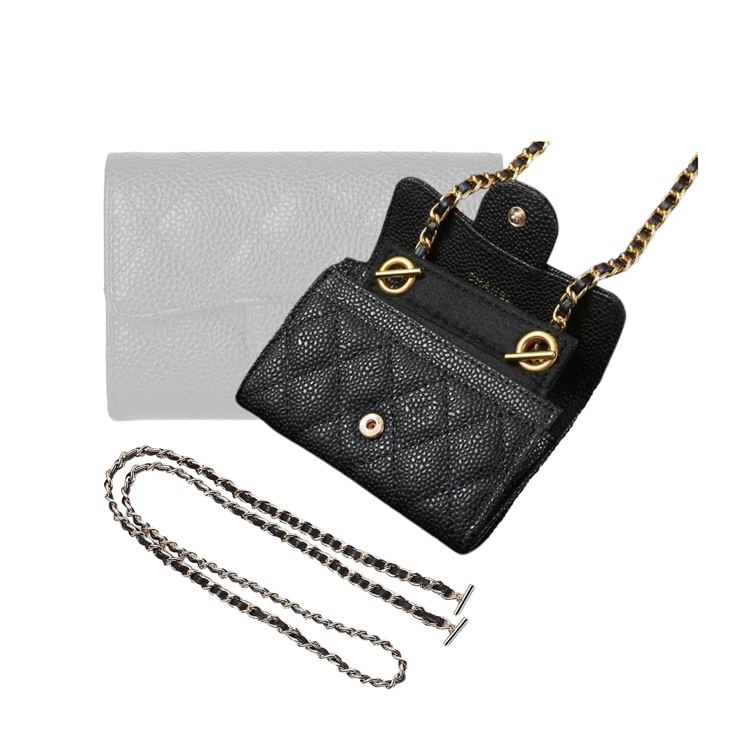 Card Holder Conversion Kit for Small Flap Wallet Insert & Chain Strap, Classic Small Wallet on Chain, Credit Card Holder Insert Crossbody Converter Kit (120cm Old Gold Metal Chain, Hot Magenta)