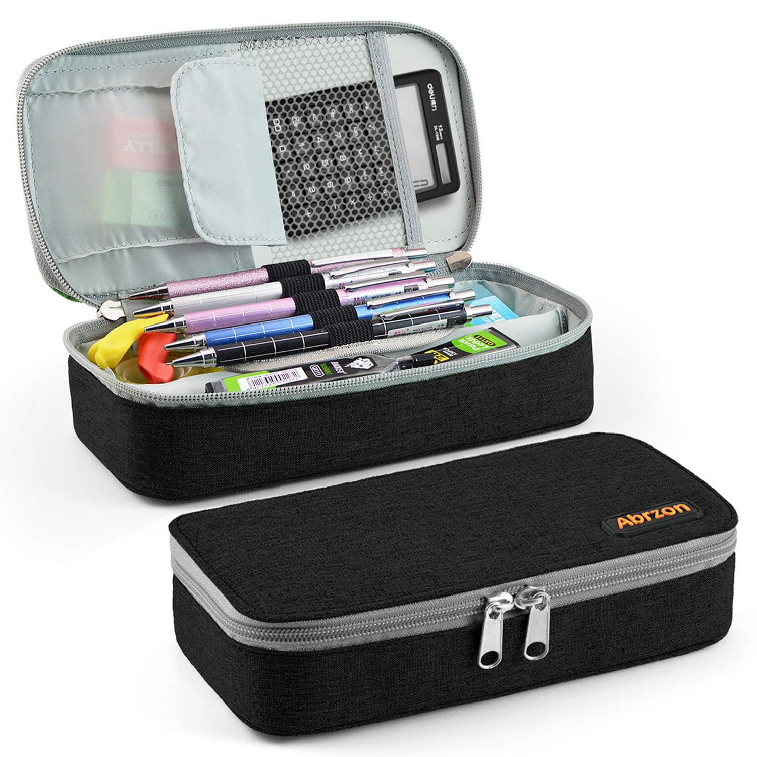 Abrzon Pencil Case, Big Capacity Pen Case Desk Organizer with Zipper for School & Office Supplies - 8.74x4.3x2.17 inches, Black