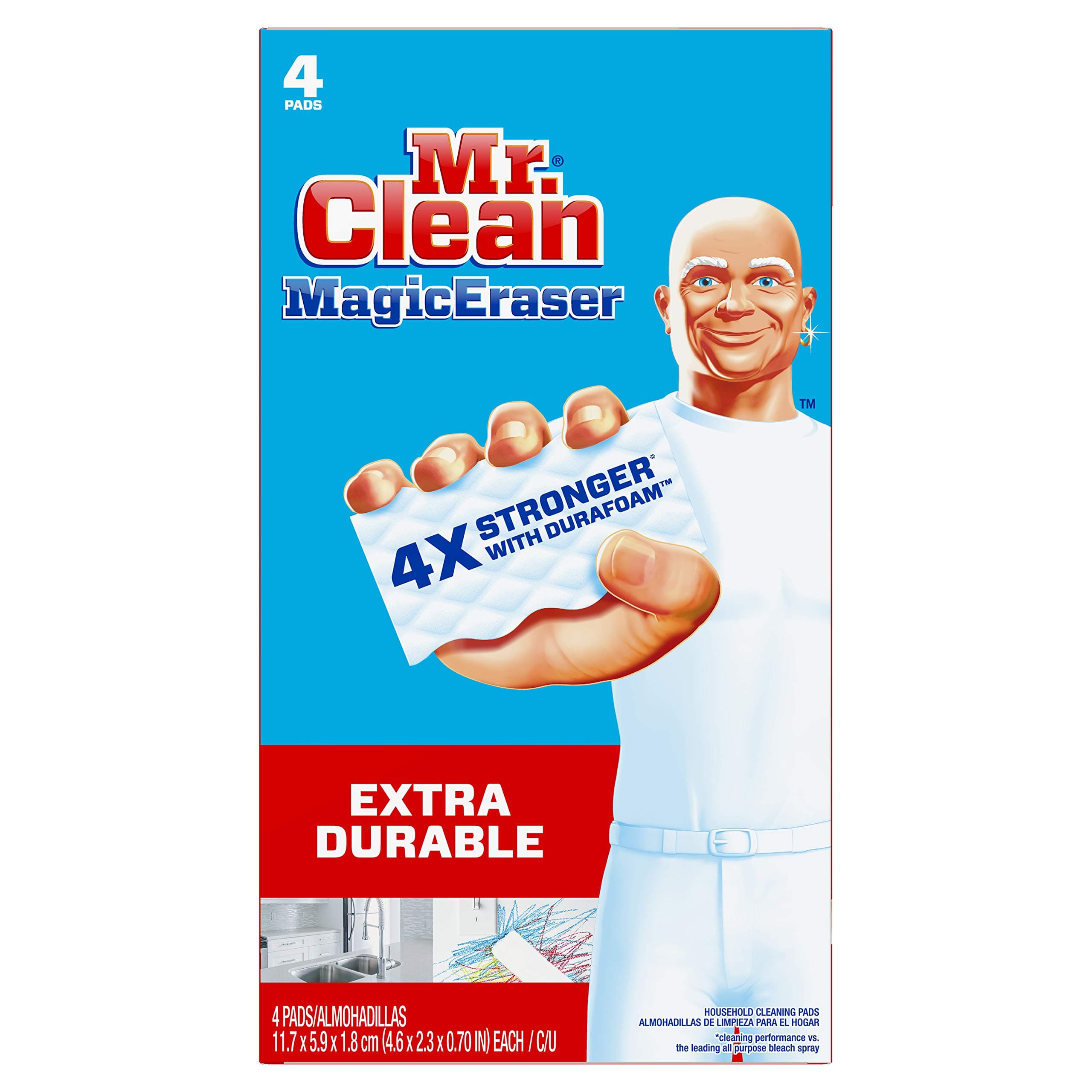 Magic Eraser Extra Durable, Cleaning Pads with Durafoam, 4 count