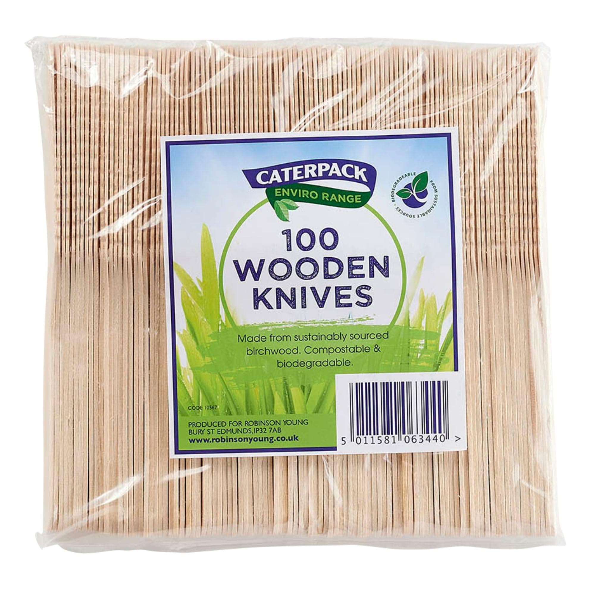 Wooden Knives Made from sustainably sourced Birchwood, compostable and Biodegradable, 100 Pack