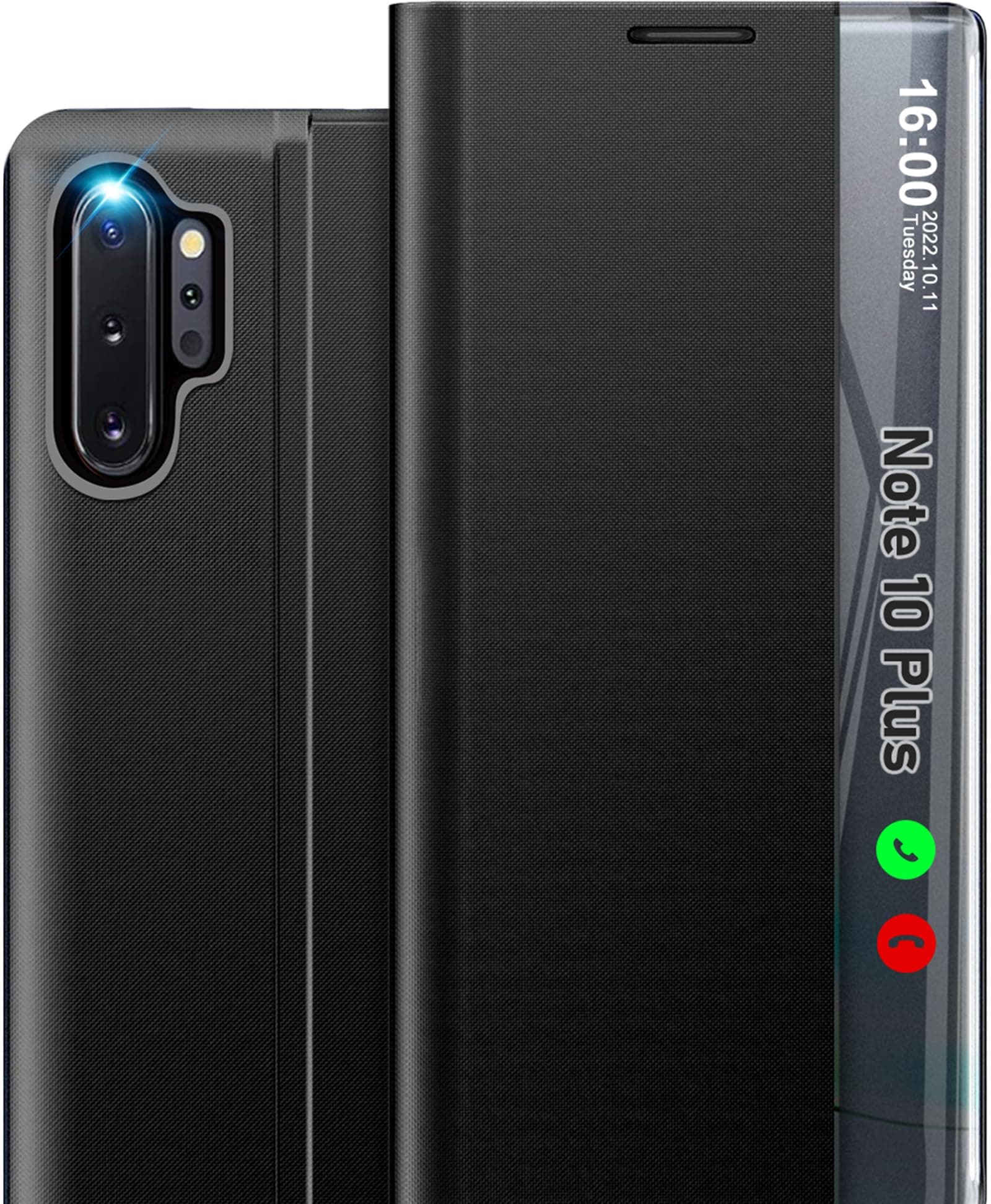 Phone Case for Samsung Galaxy Note10 Plus Phone Case, Clear View Window Slim Mirror Galaxy Note10+ Case with Kickstand, Leather Hard PC Flip Shockproof Protective Cover for Samsung Note10+ (Black)