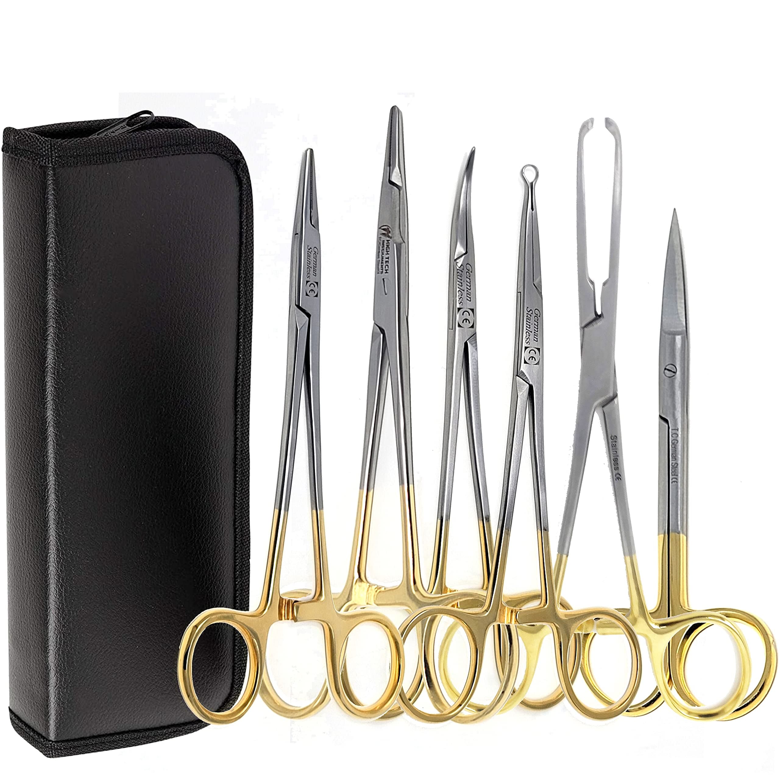 Set of 6 German Sutureless Vasectomy, Meatotomy Set, Urology Surgical Instruments - Fixation Clamp Ring Forceps & Hemostat with Locking Ratchet 5.5'' - Made of O.R Grade Stainless Steel (Gold Handle)