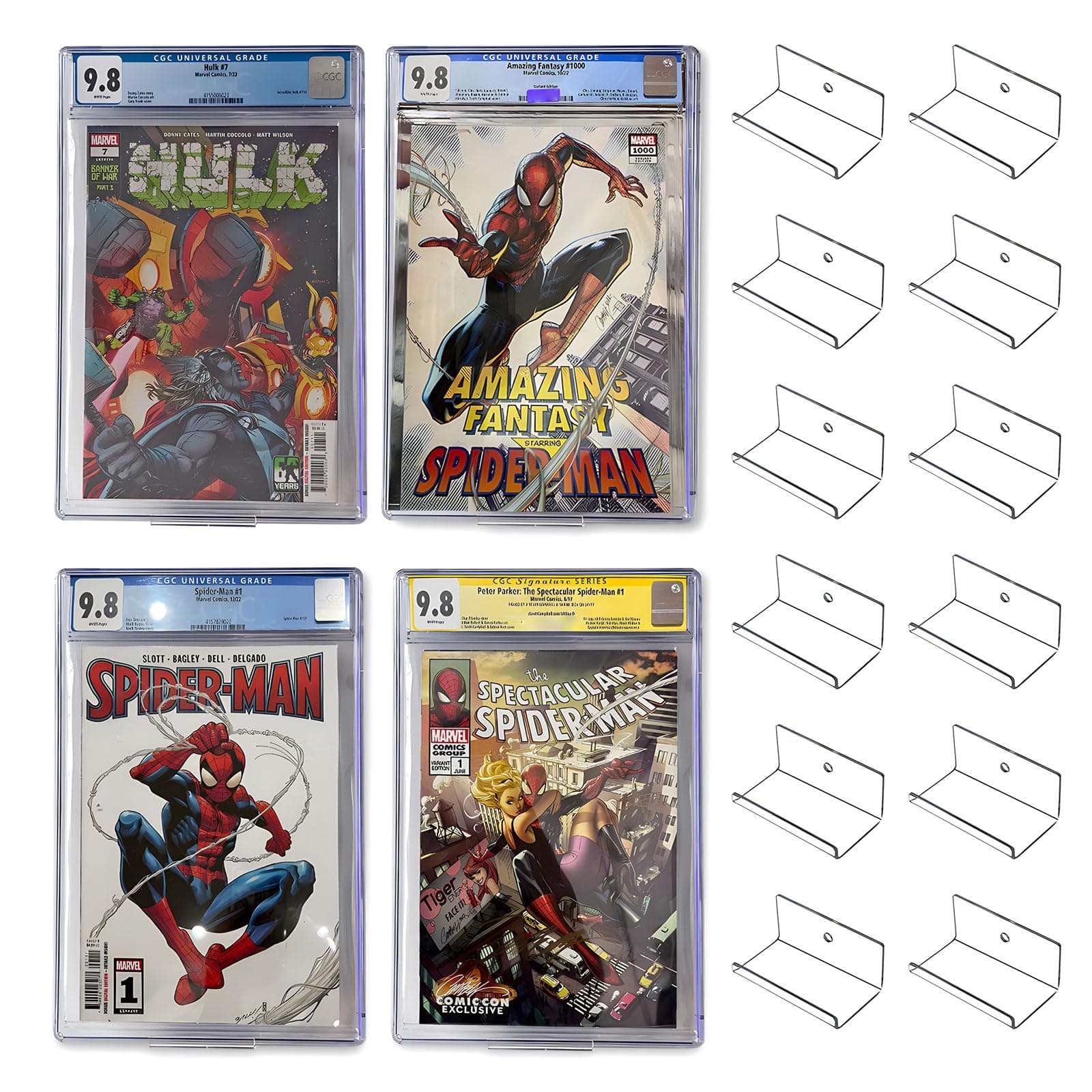 Comic Book Display Shelves, 12pcs Clear Acrylic Floating Shelves, Wall Mount Display, Comics Books Case Frame Holder, Showcase Display Case
