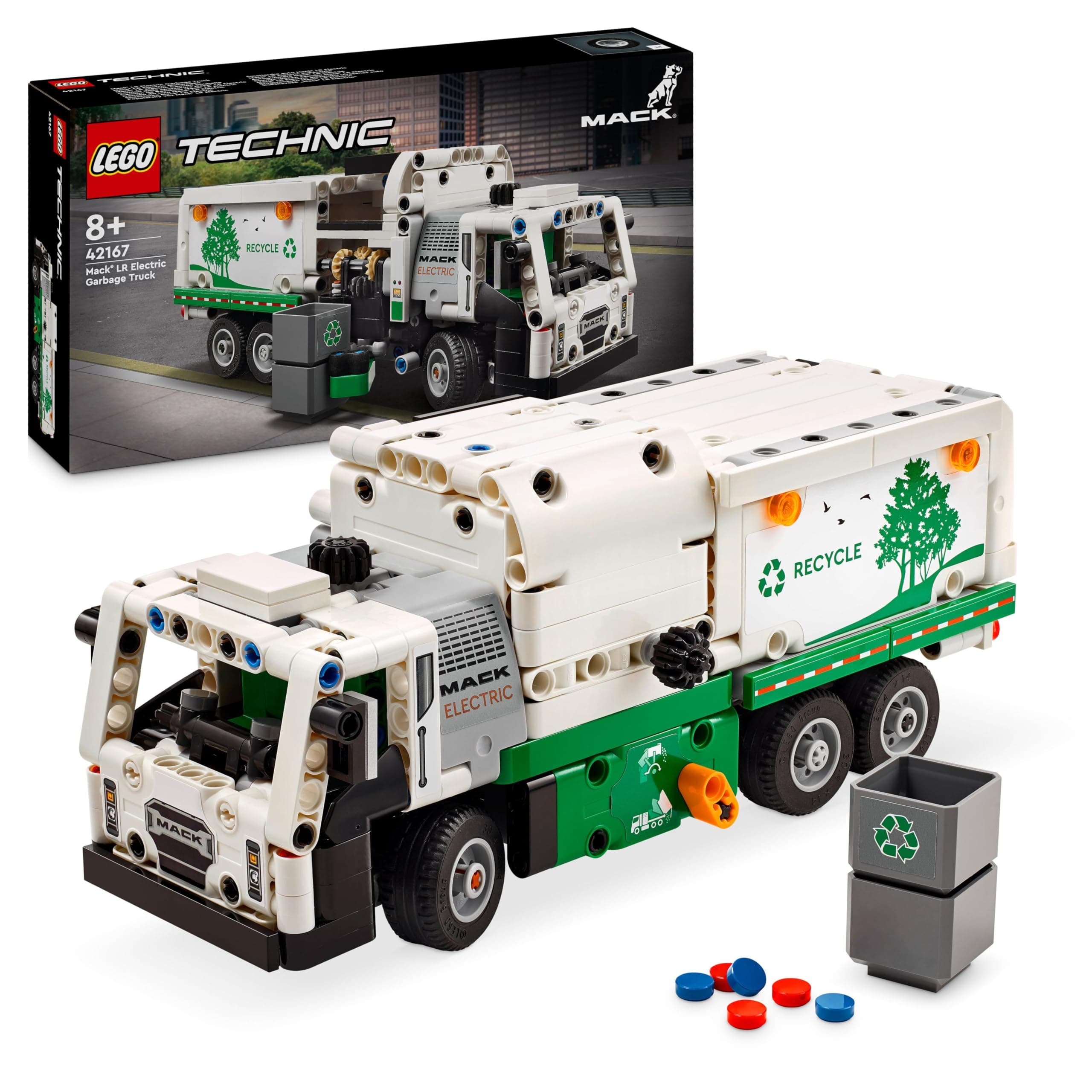LEGO Technic Mack LR Electric Garbage Truck Toy for Boys & Girls aged 8 Plus Years Old, Recycling Bin Lorry with Realistic Features, Vehicle Gift Idea 42167